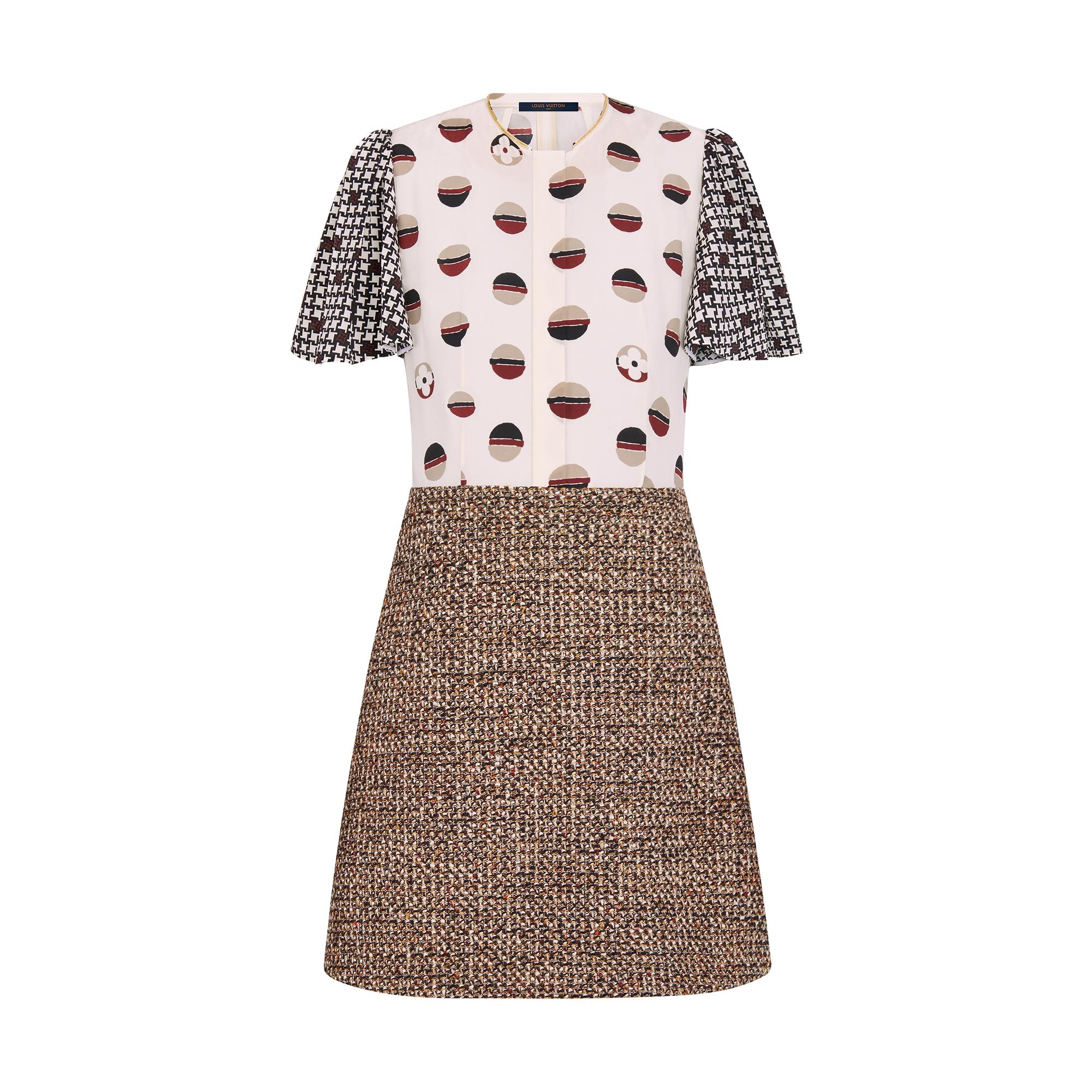 Two-Fabric A-Line Dress In Camel Natte Tweed - 4