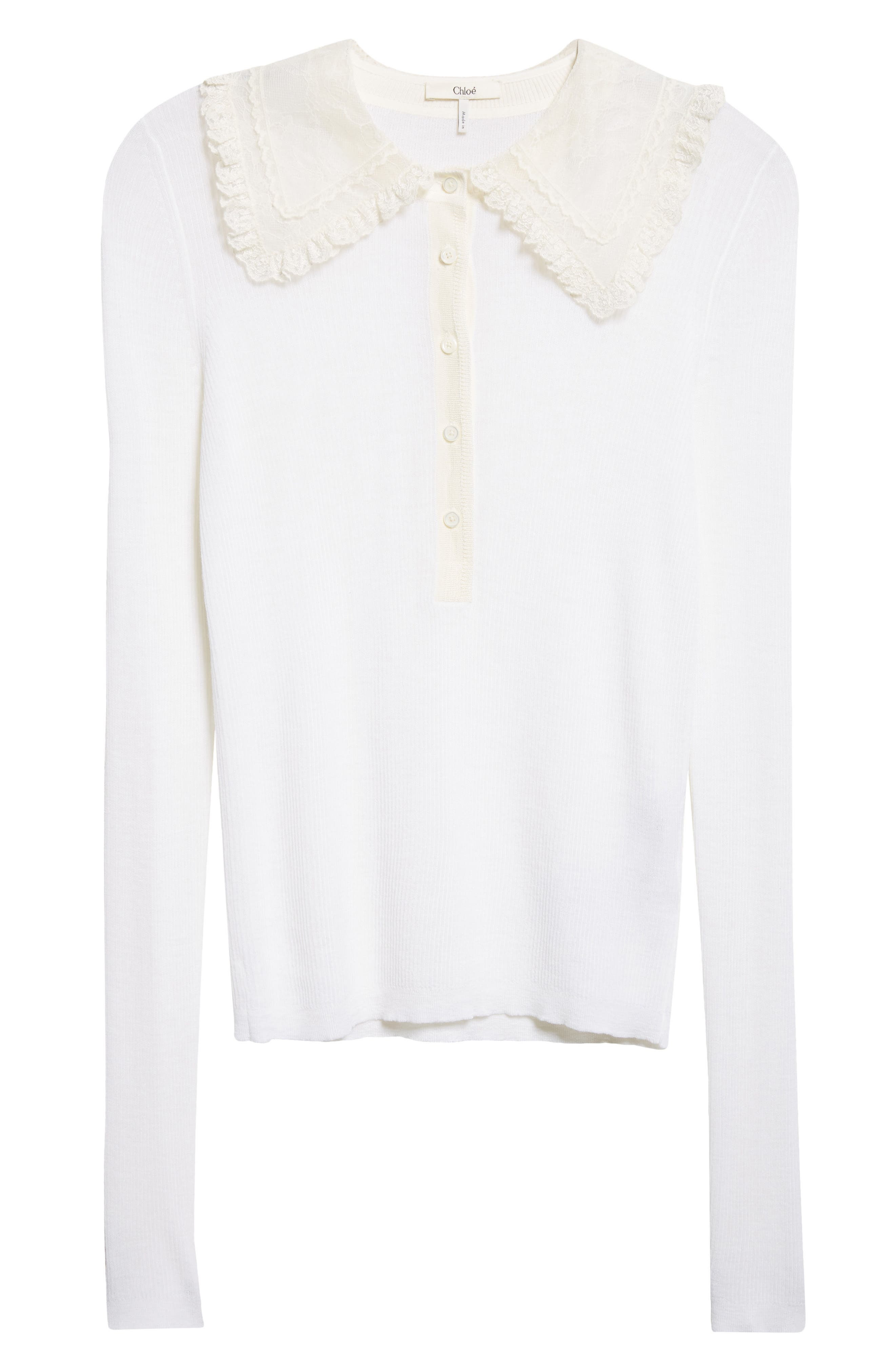 Chloé Superfine Wool Rib Polo in Iconic Milk at Nordstrom - 6