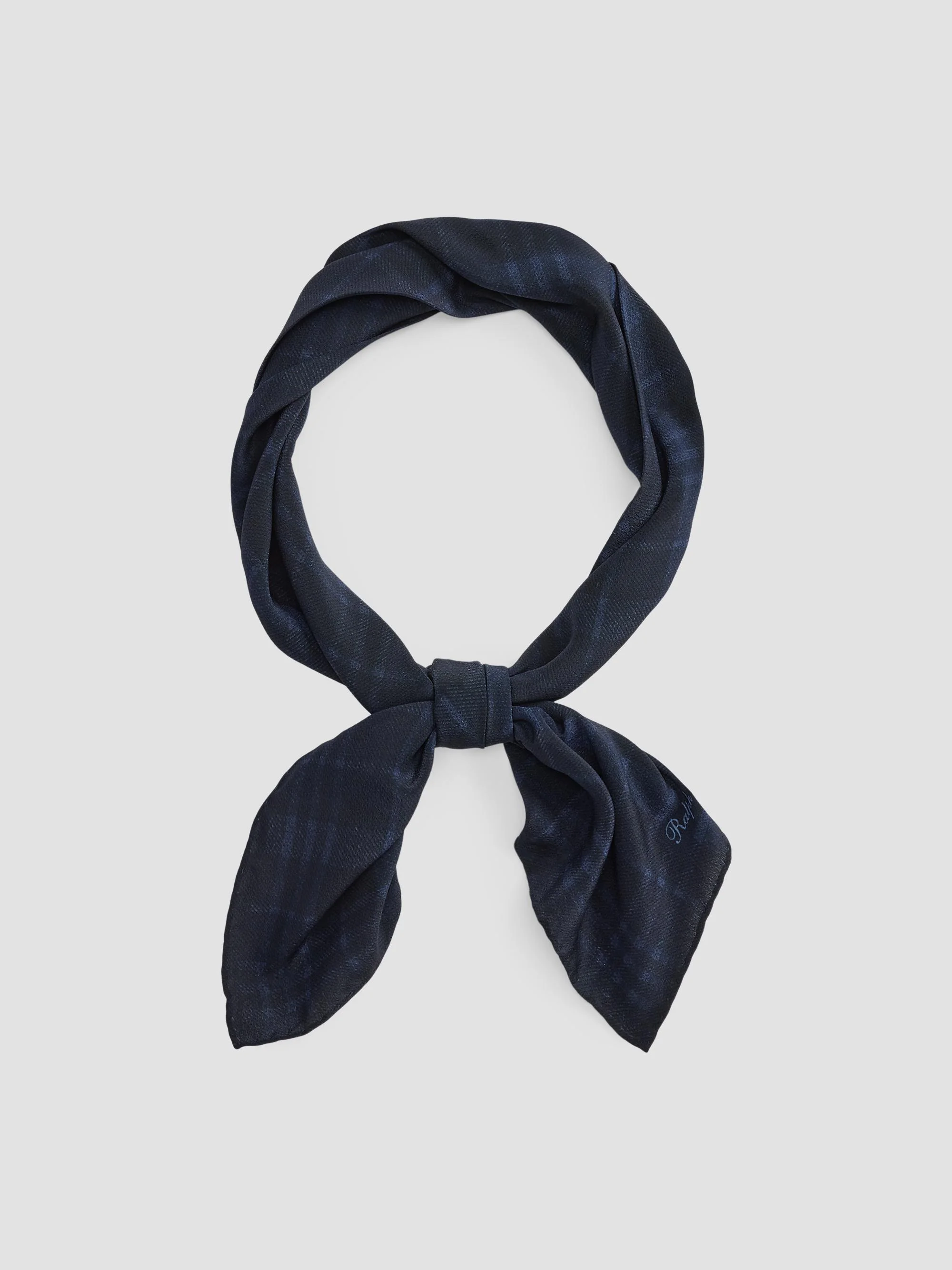 Men's Plaid Silk-Linen Neckerchief - Navy - 1