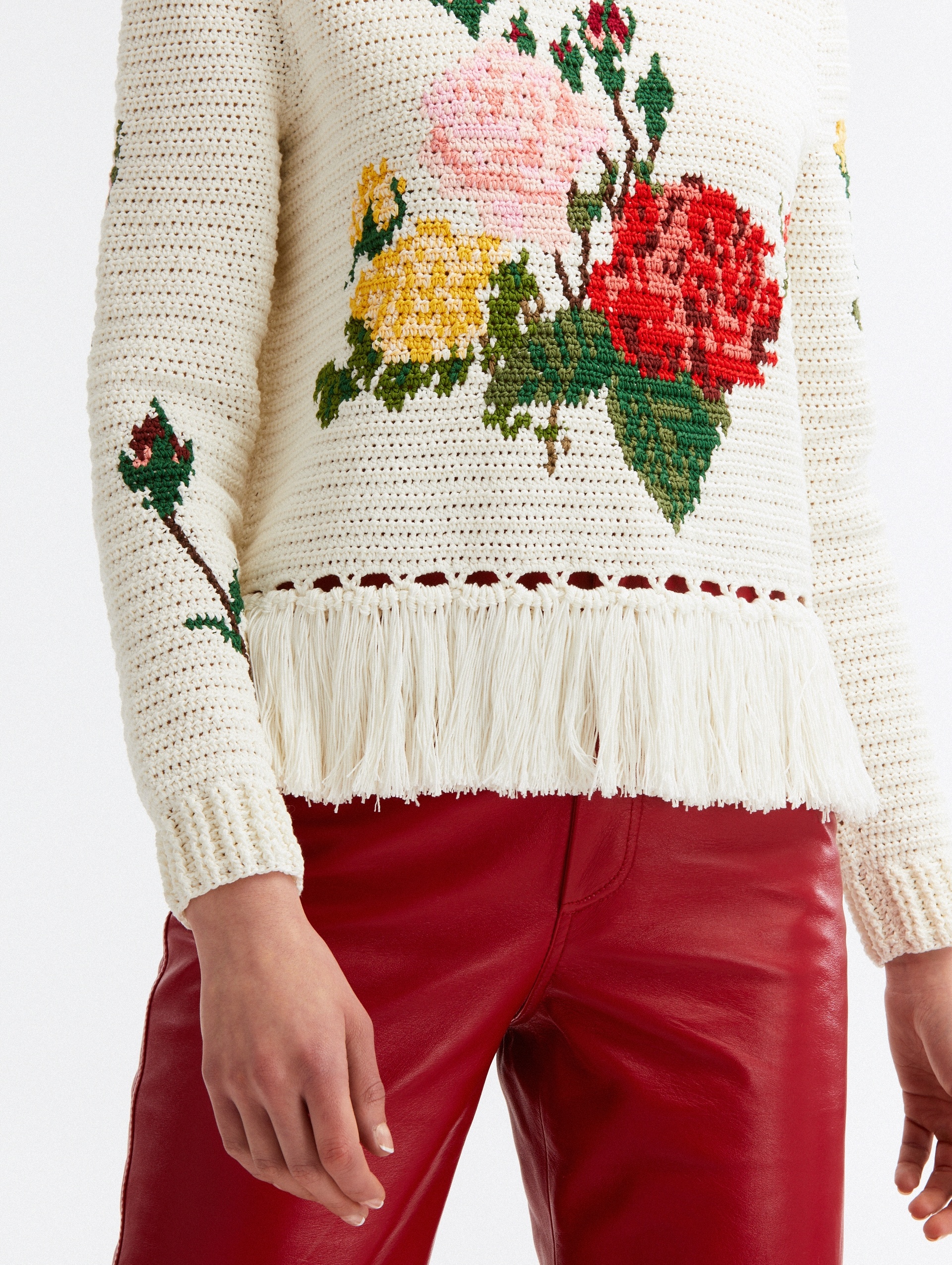 ROSE CROCHET FRINGE DETAIL PULLOVER - 5