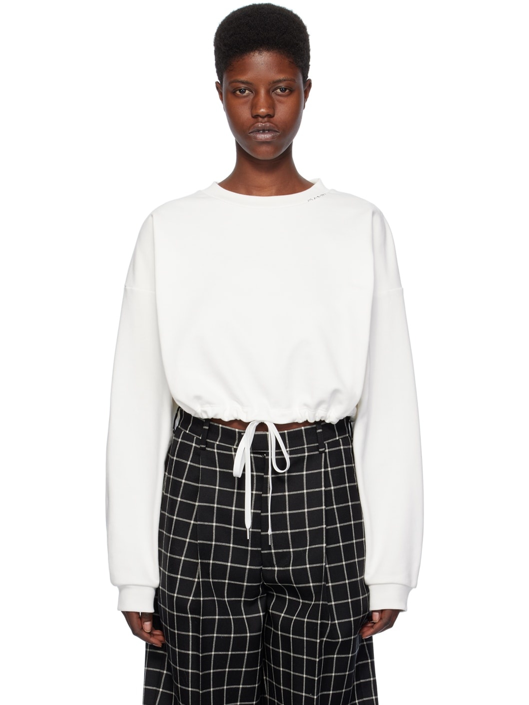 White Drawstring Sweatshirt - 1