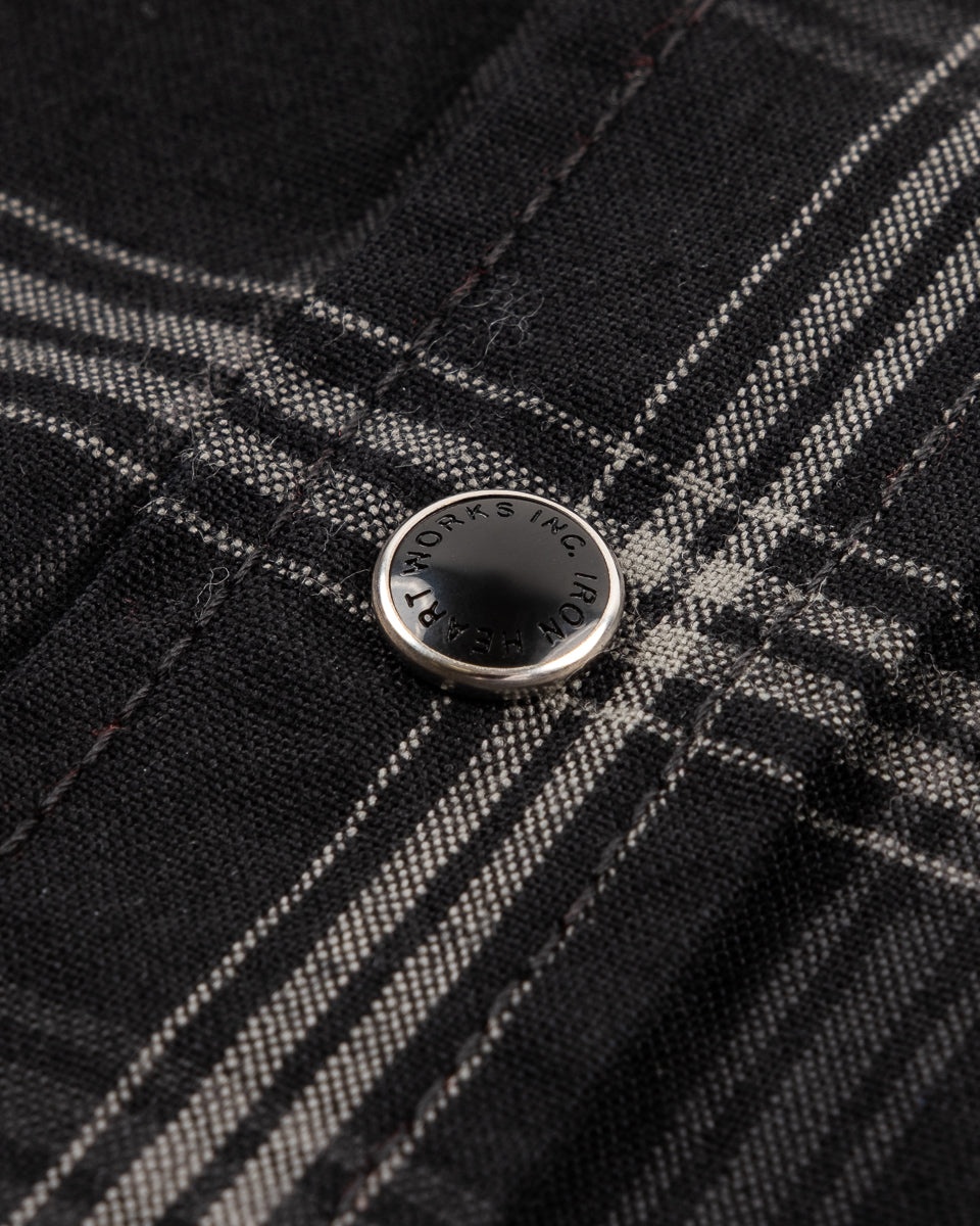 5OZ SELVEDGE SHORT SLEEVED MADRAS CHECK WESTERN SHIRT - BLACK - 12