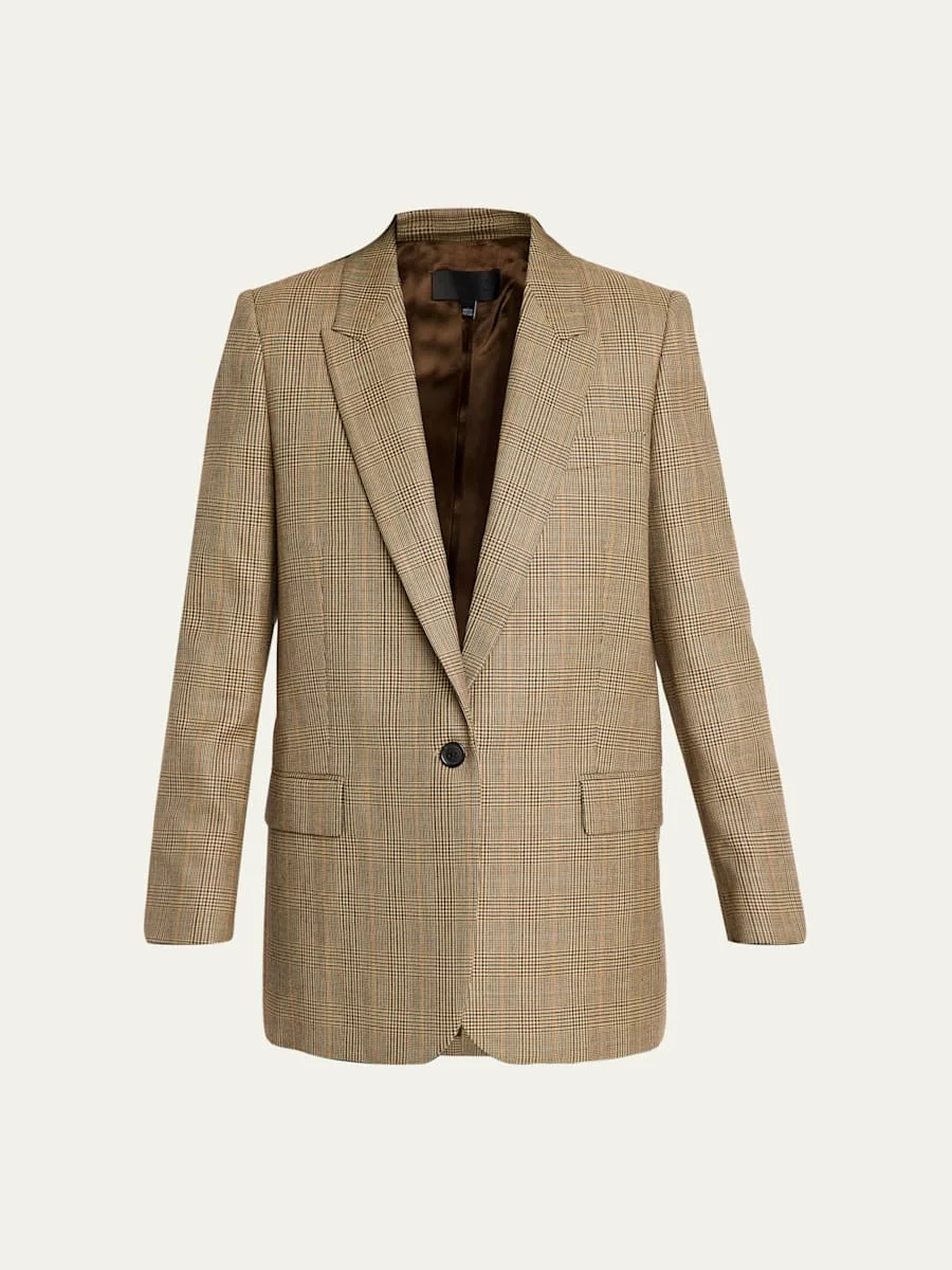 Diane Check Wool Single-Breasted Blazer Jacket - 1