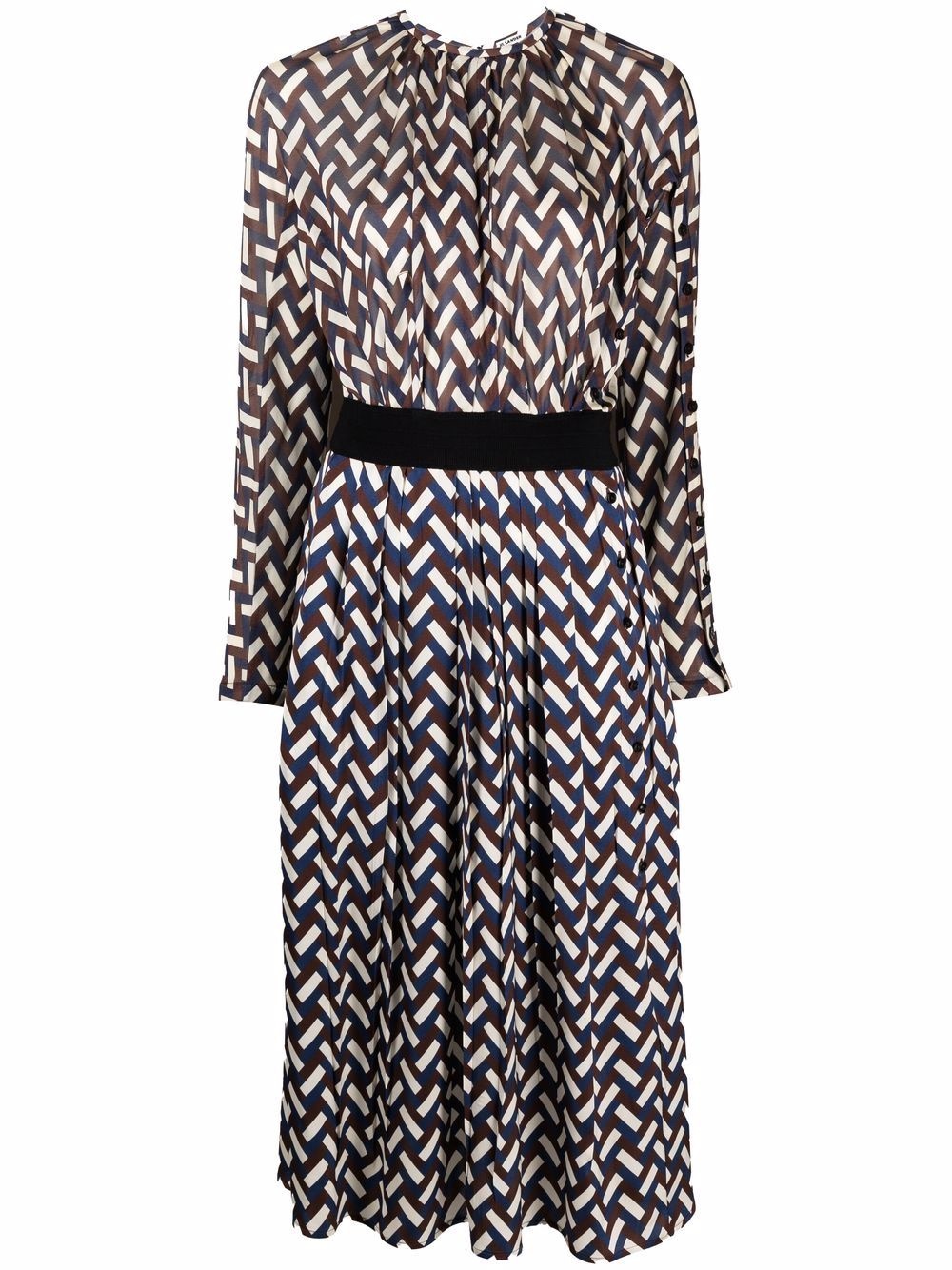 herringbone-print silk dress - 1