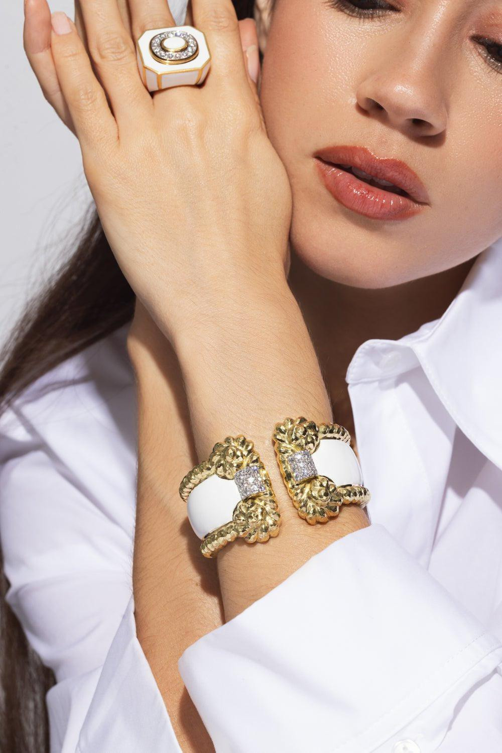 White Enamel Rope Cuff Bracelet - 2