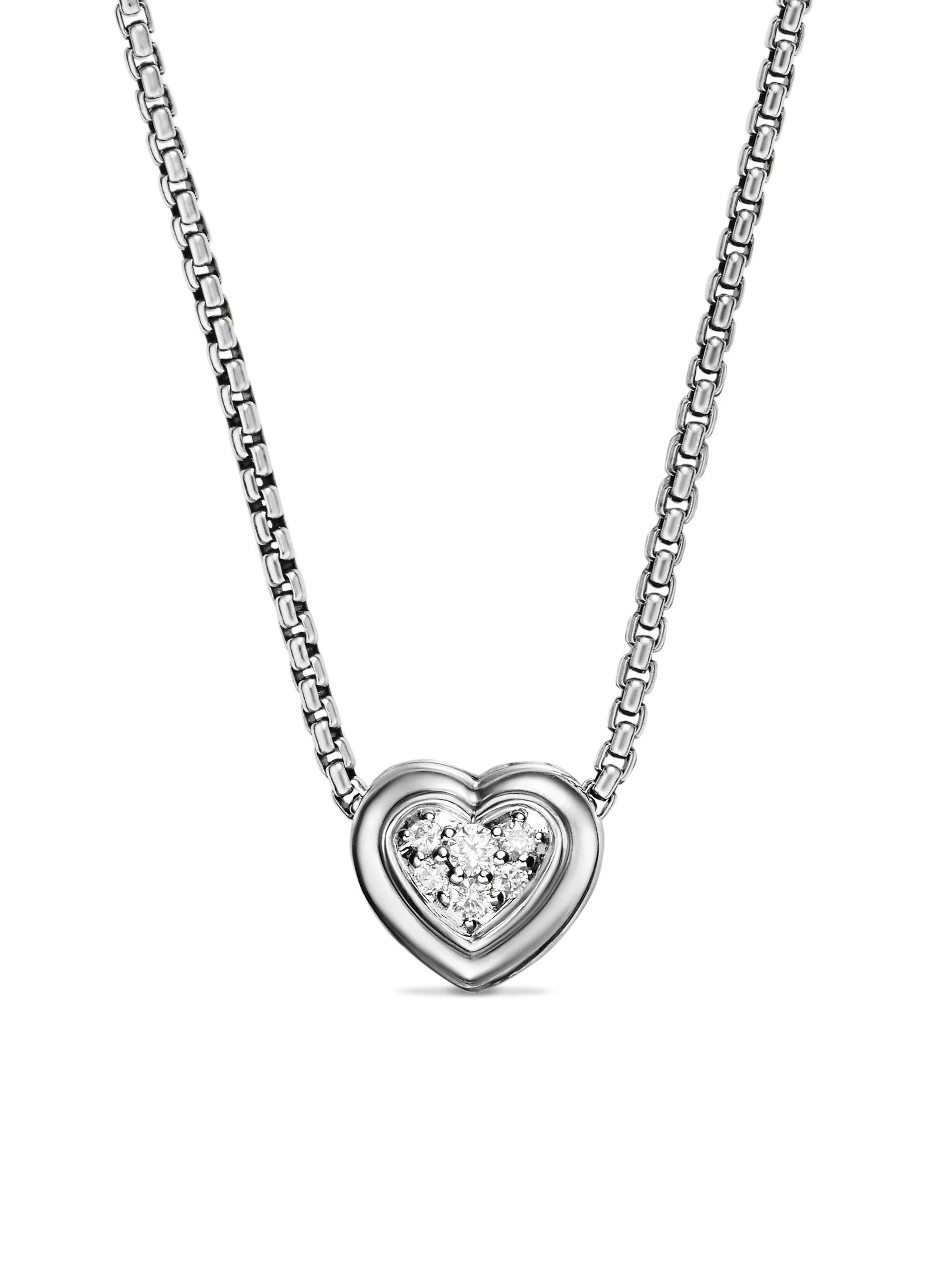 Women's Puffy Heart Pendant Necklace in Sterling Silver with Diamonds, 7.8 MM - Diamond - 1