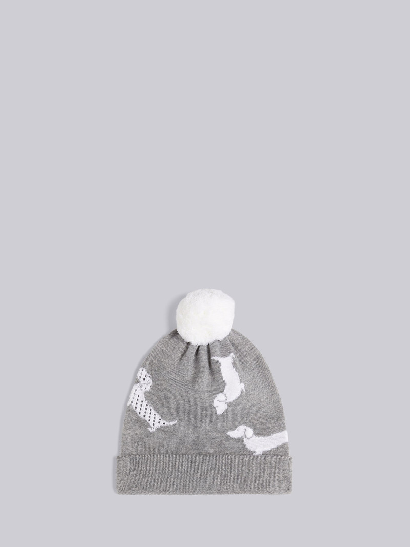 Light Grey Extrafine Merino Wool Hector Icon Half Drop Intarsia Pom Pom Hat 1