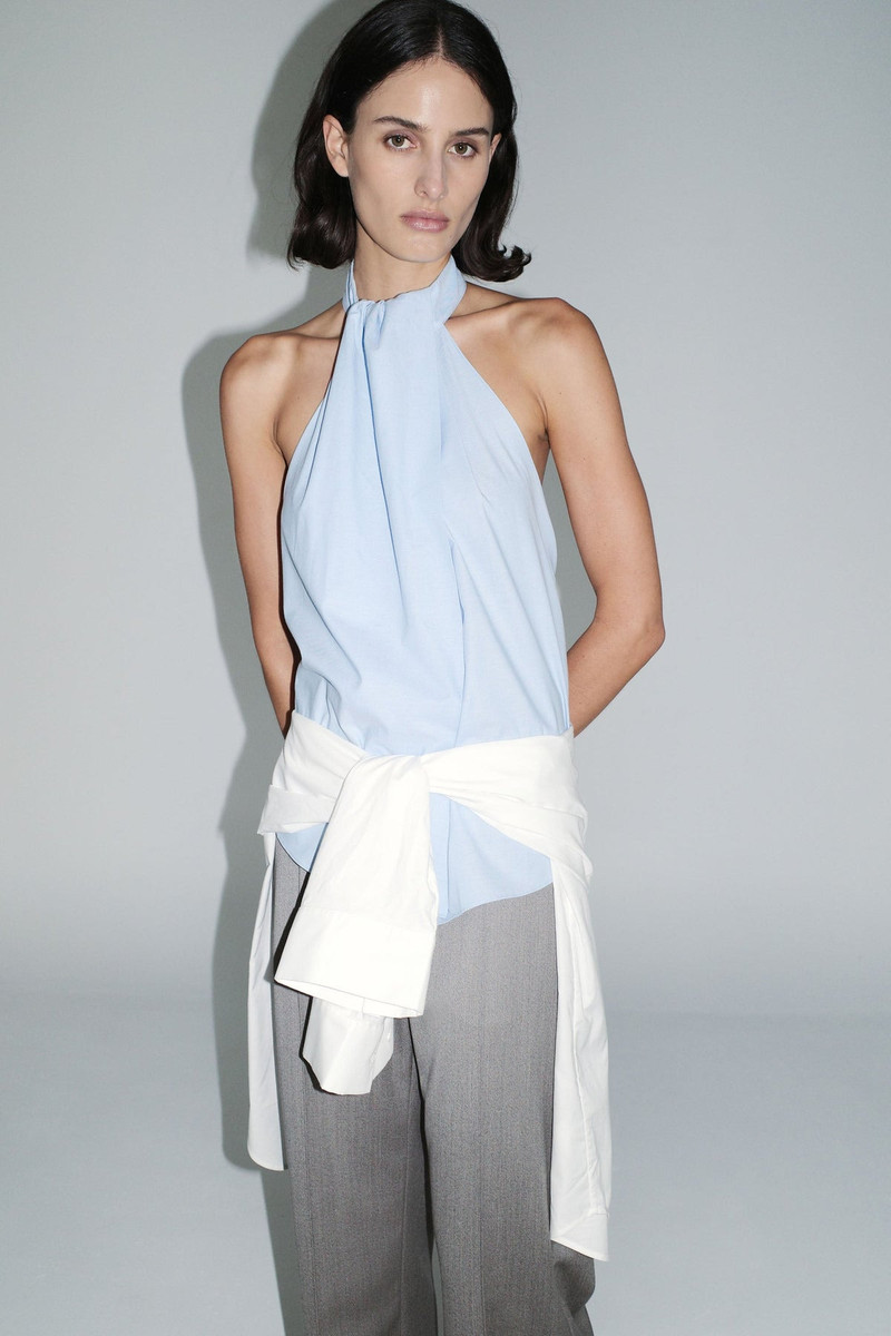 Oxford Halter Tie Back Top - Ciel Blue 10