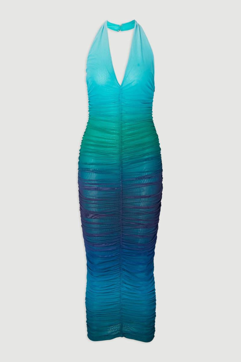 Ombre Mesh Plunge Halter Neck Midi Dress 4
