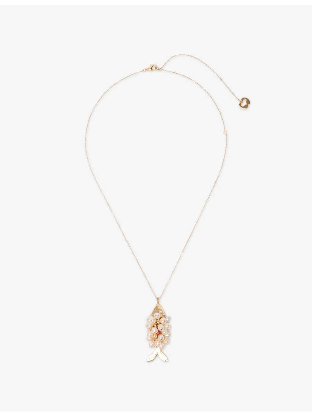 Beaded Fish Long Brass Necklace - 1