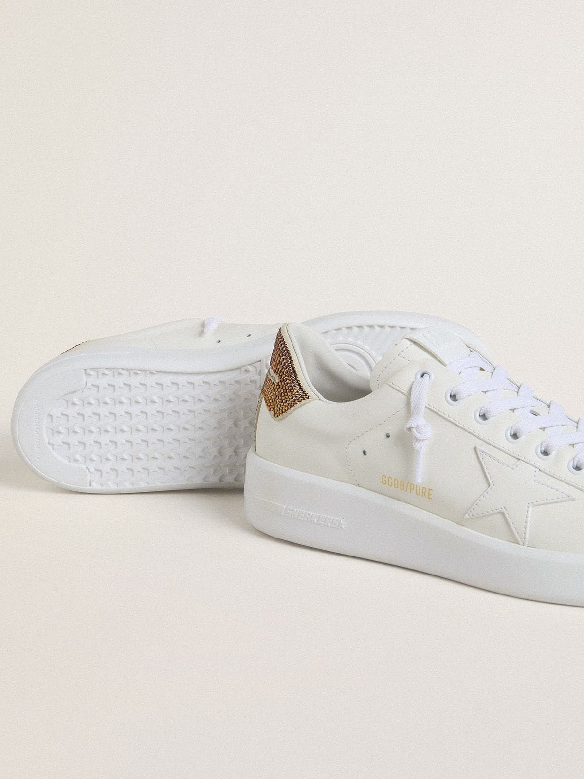 Women’s Purestar with white leather star and brown crystal heel tab - 3