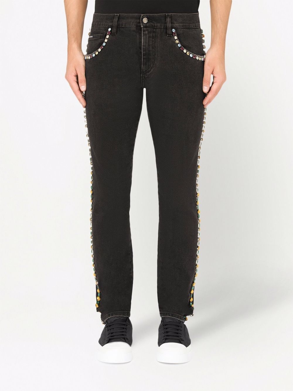 crystal-embellished mid-rise straight leg jeans - 3