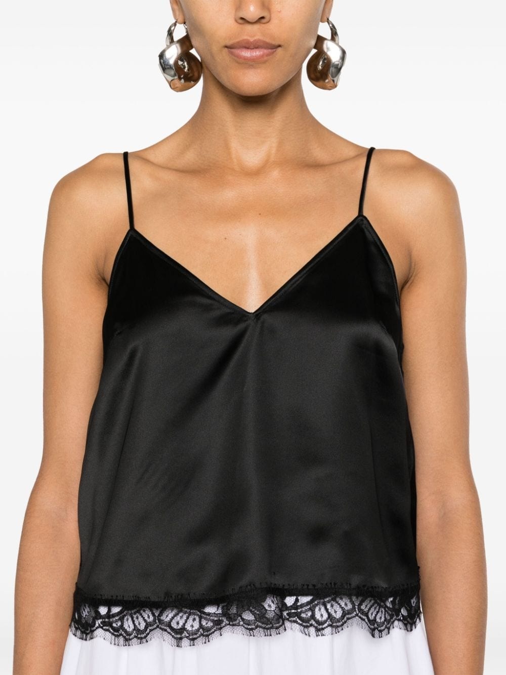 lace-trim satin crop top - 5