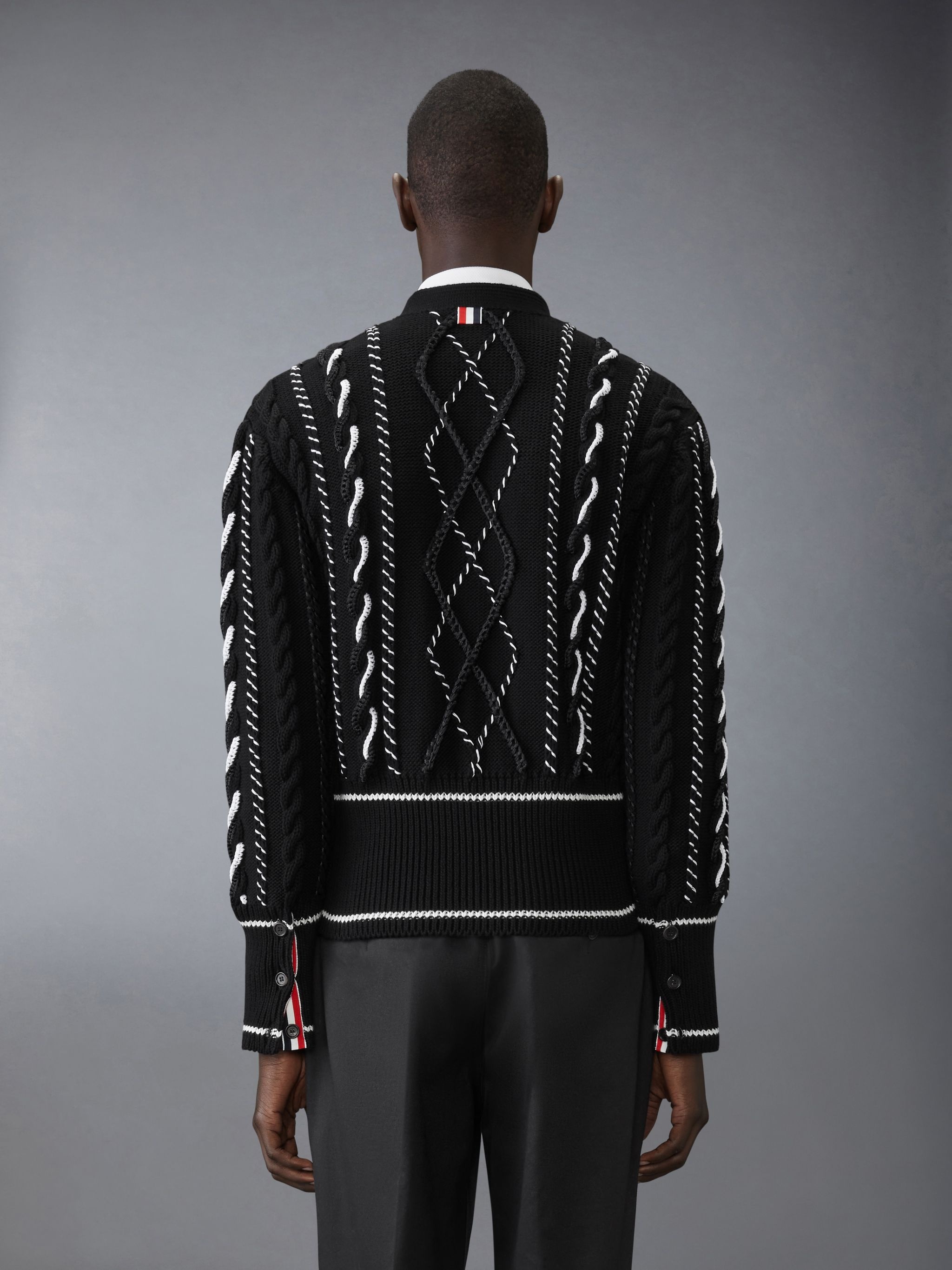 Classic Hand Crochet Cable V Neck Cardigan - 2