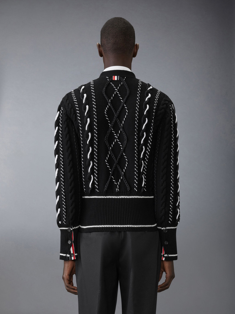 Thom Browne Classic Hand Crochet Cable V Neck Cardigan outlook