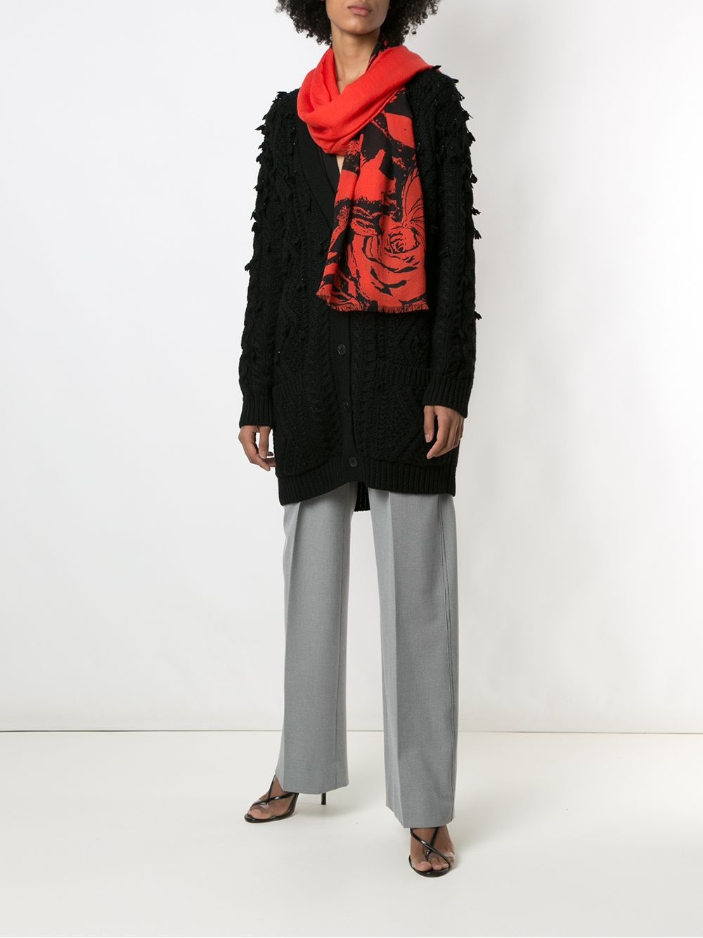 oversized tassel-trim cable-knit cardigan - 2