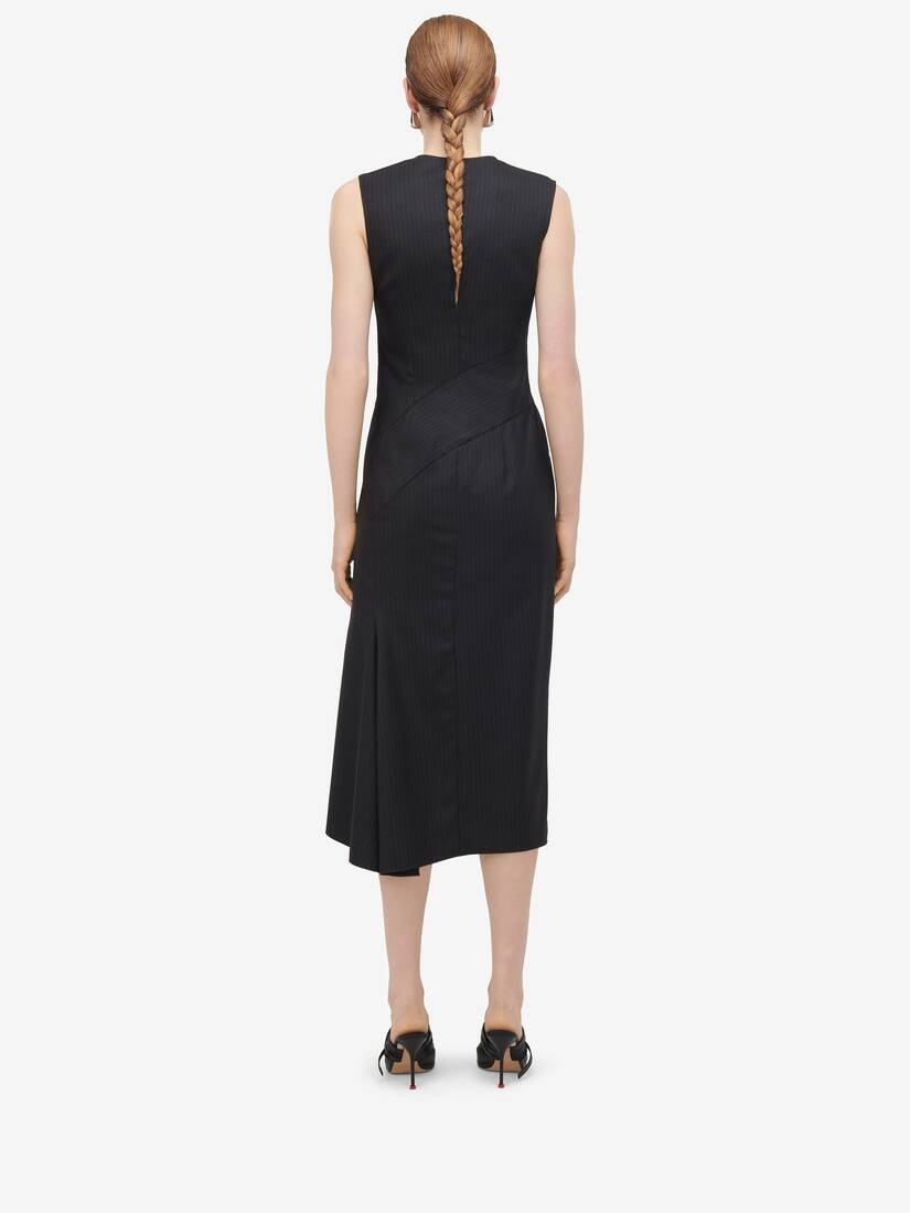 Women's Pinstripe Midi Dress in Grey - 4