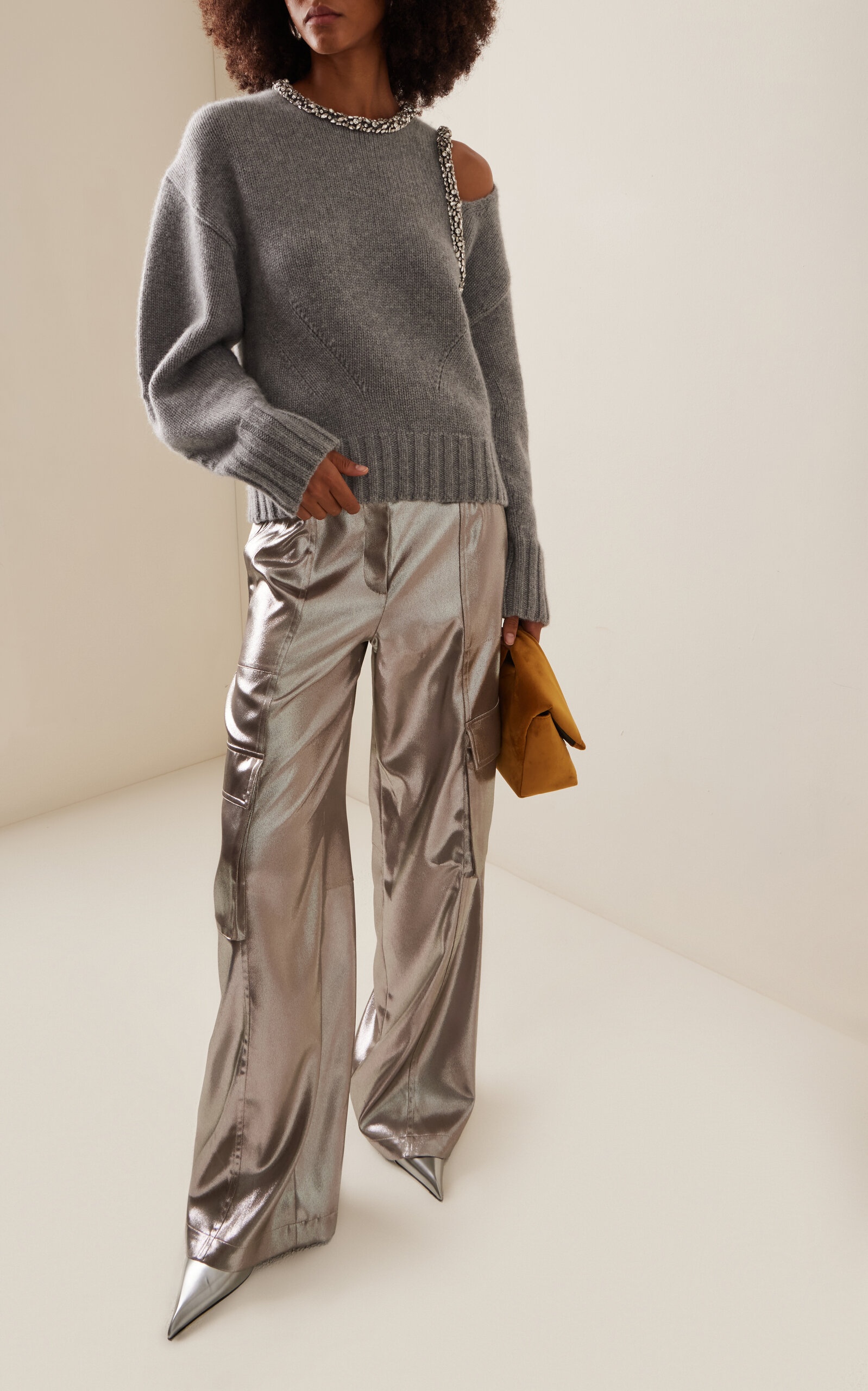Monrow Embellished Wool-Cashmere Sweater grey - 3