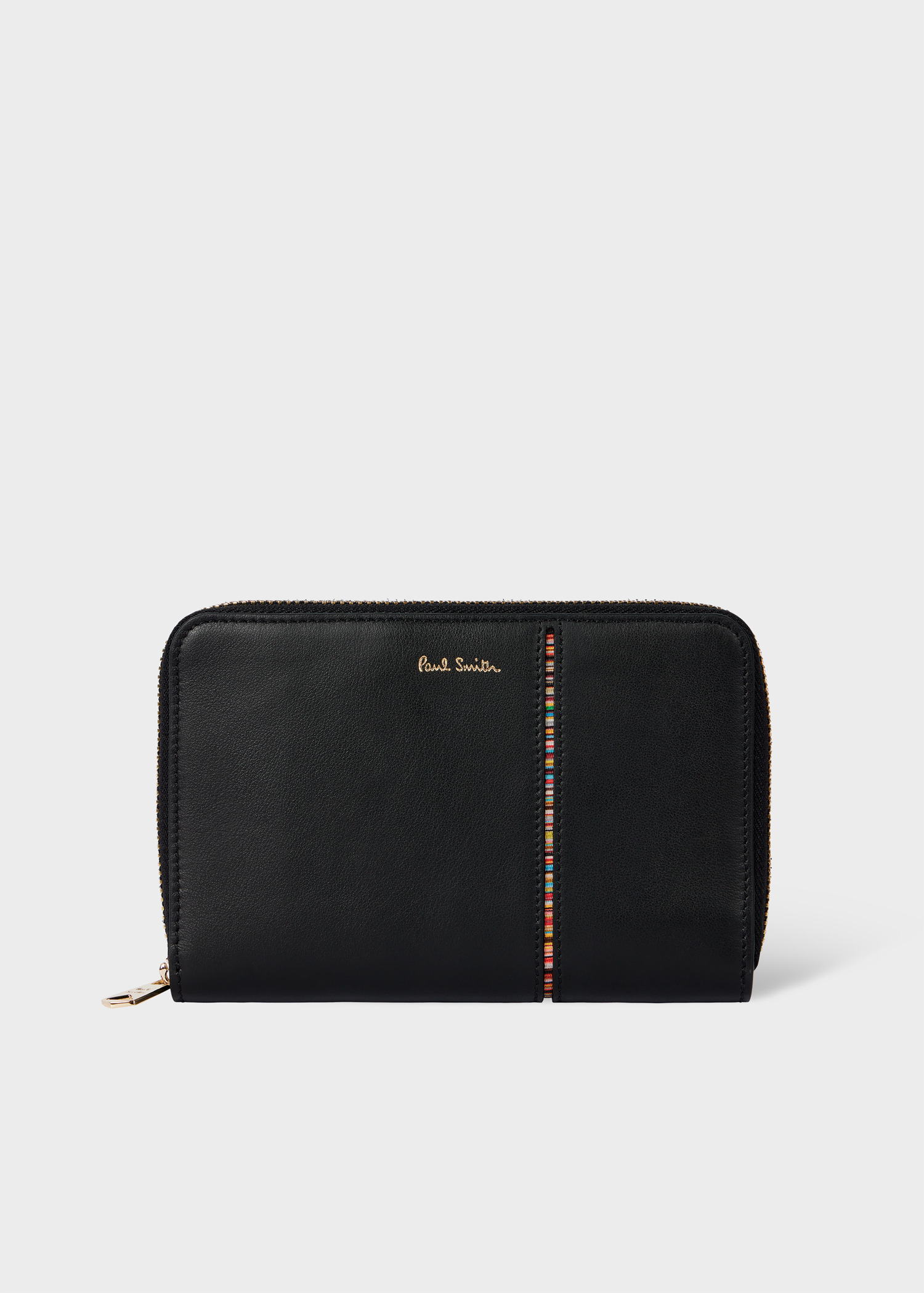 Women's Black Leather 'Signature Stripe' Zip Around Purse - 1