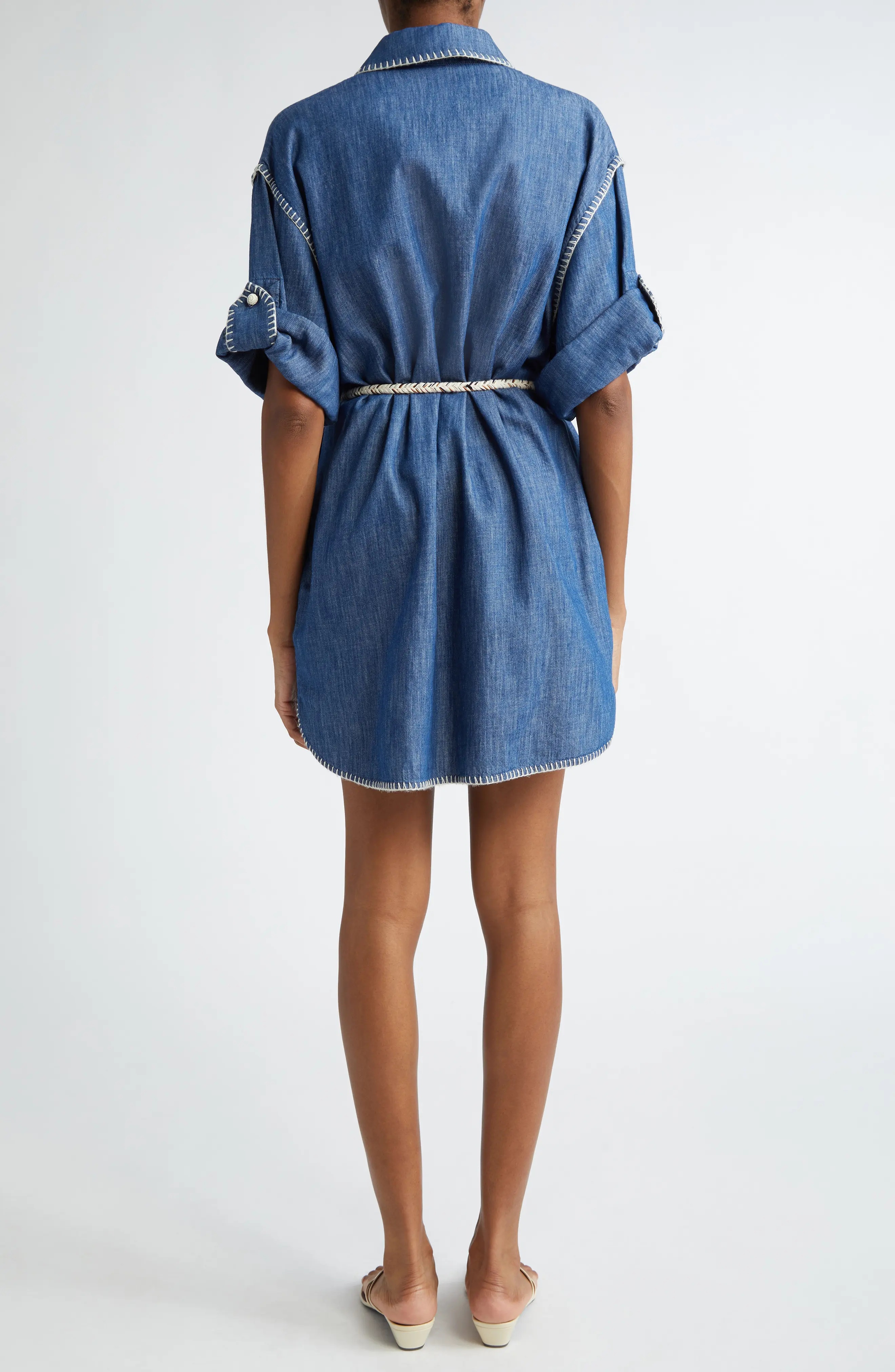 Blanket Stitch Denim Mini Shirtdress - 2