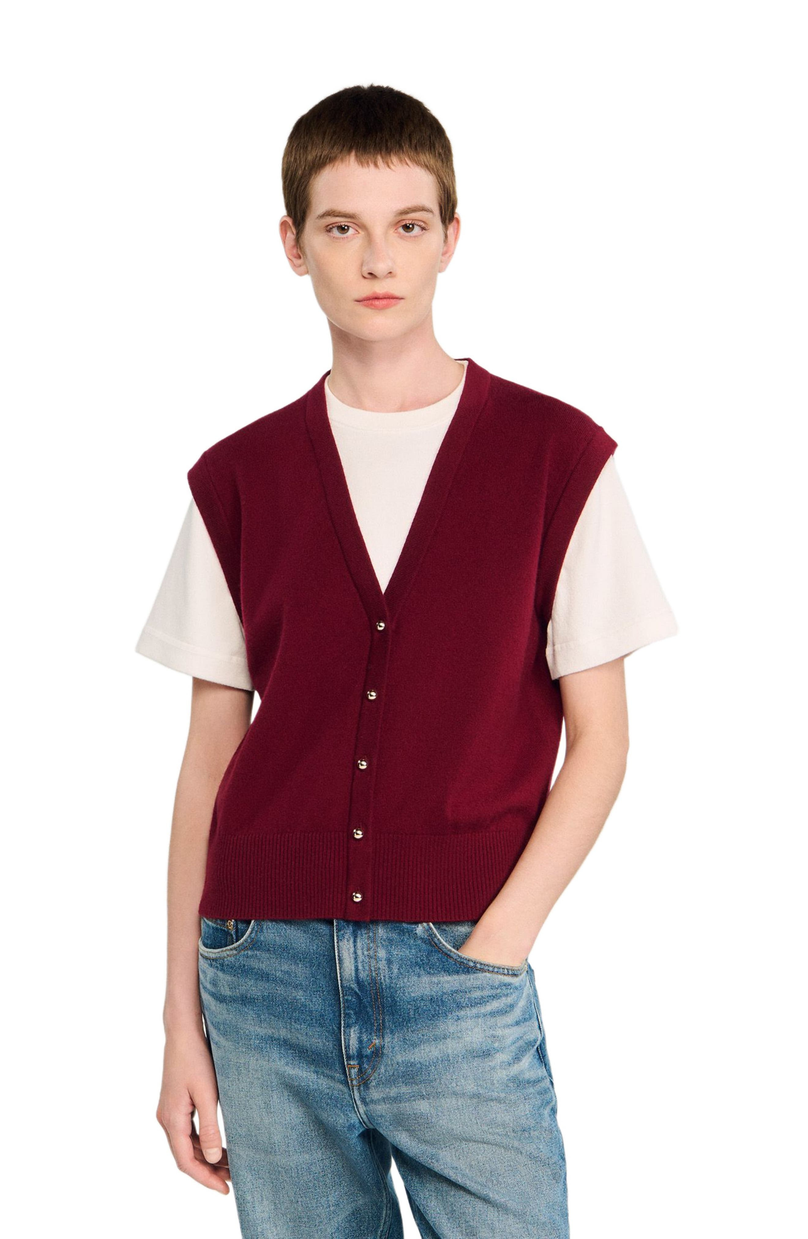 SANDRO Two-tone wool and cashmere sweater in Bordeaux at Nordstrom - 4