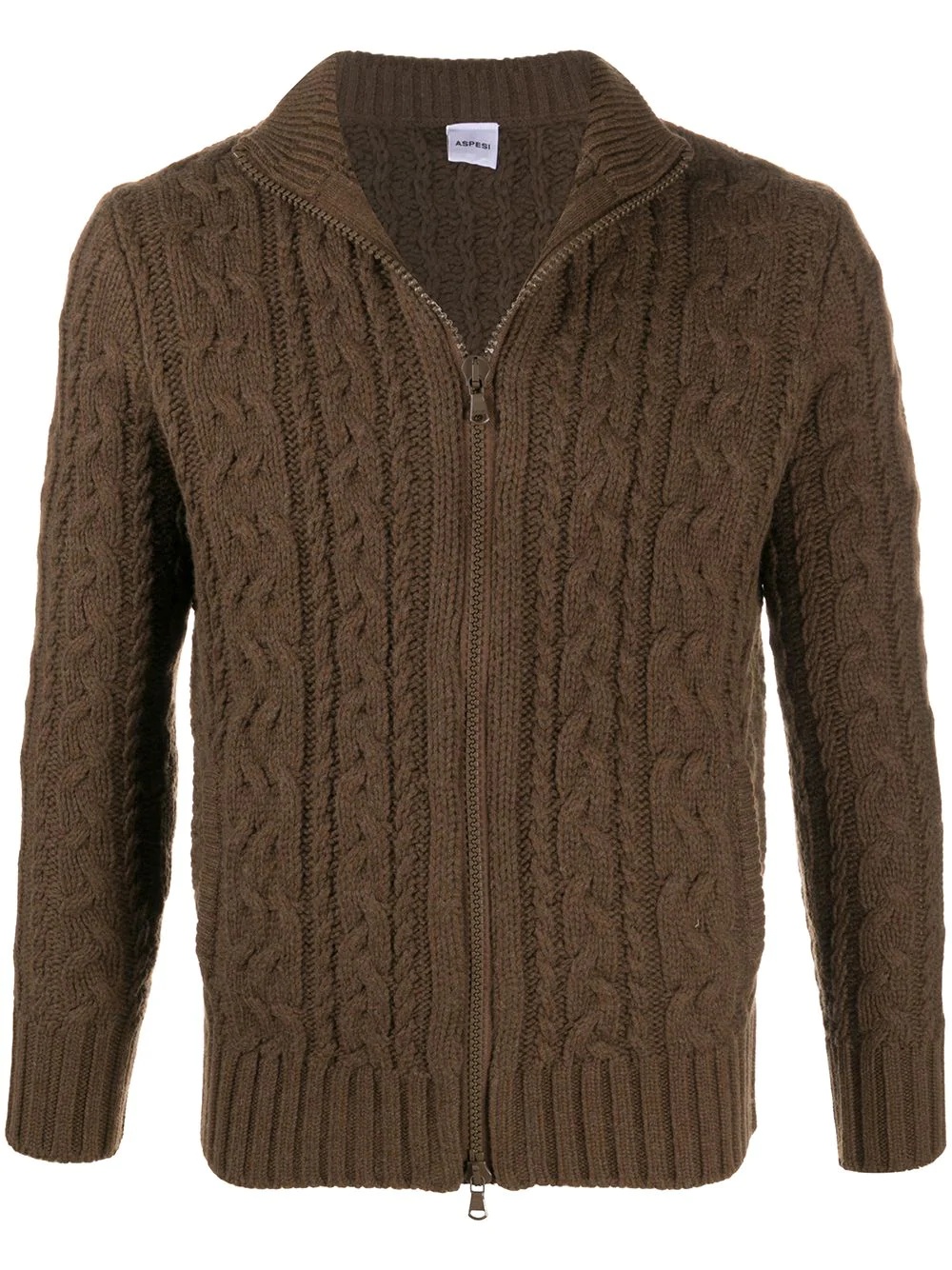 zip-through cable knit sweater - 1