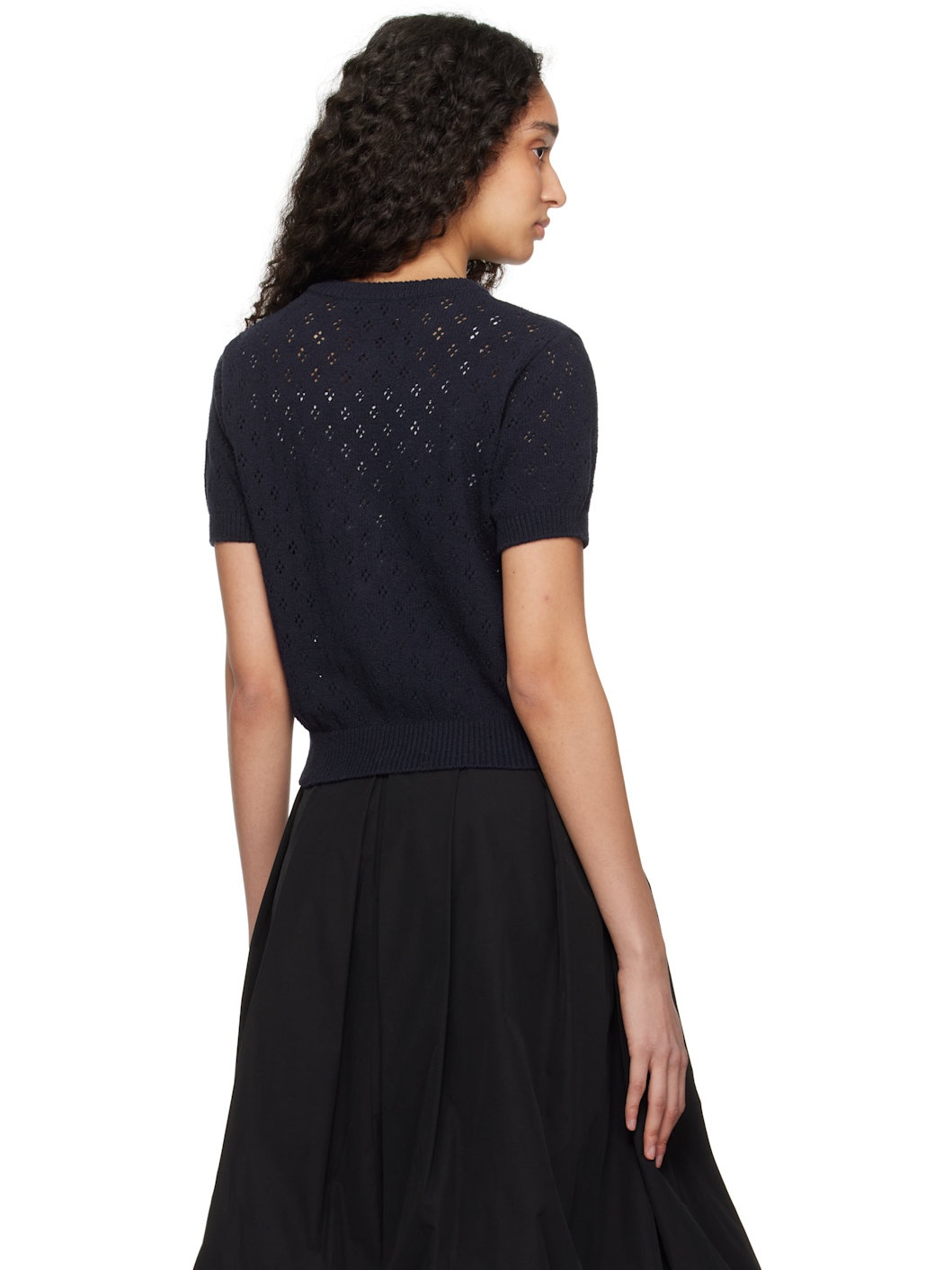 Navy Crochet Half Sleeve Cardigan - 3