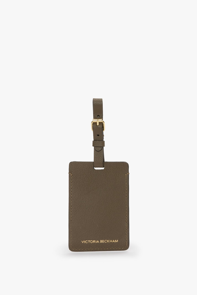 Luggage Tag In Khaki Soft Grained Leather 1