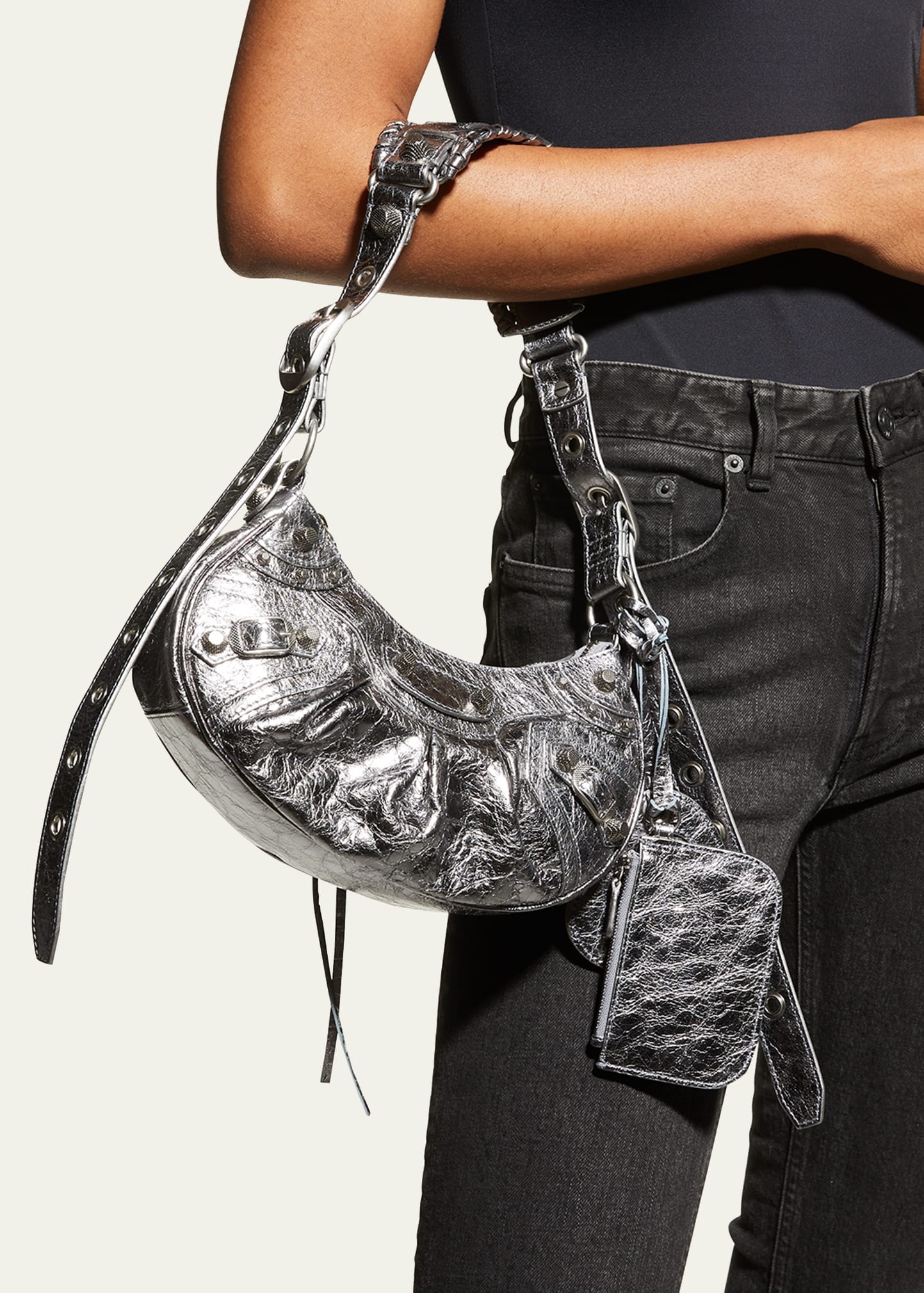 Cagole XS Metallic Stud Hobo Shoulder Bag - 2
