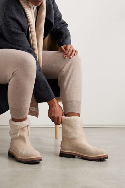 Loro Piana Regent cashmere and silk-blend fleece and leather ankle boots outlook