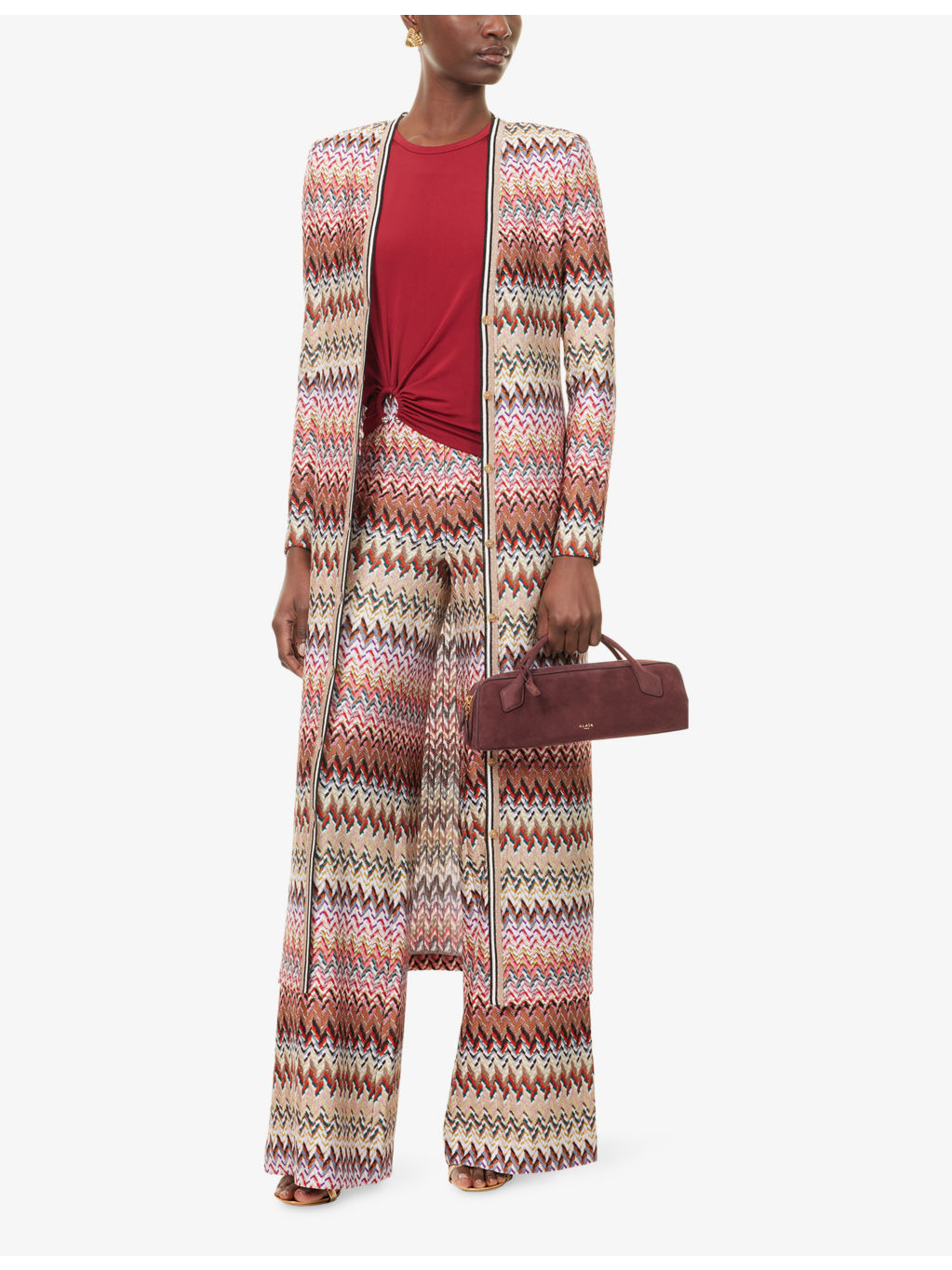 Chevron Metallic-Knit Long Cardigan - 2