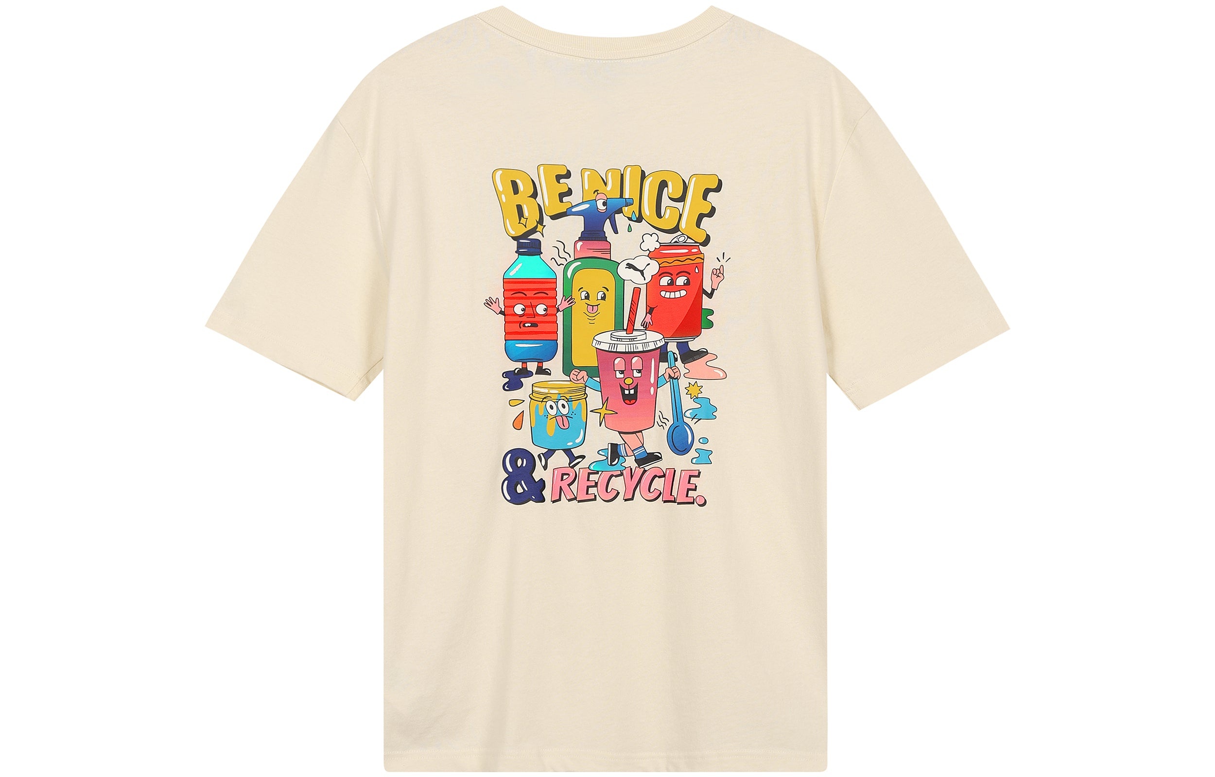 PUMA Sports Alphabet Cartoon Printing Round Neck Short Sleeve Beige 531335-75 - 2