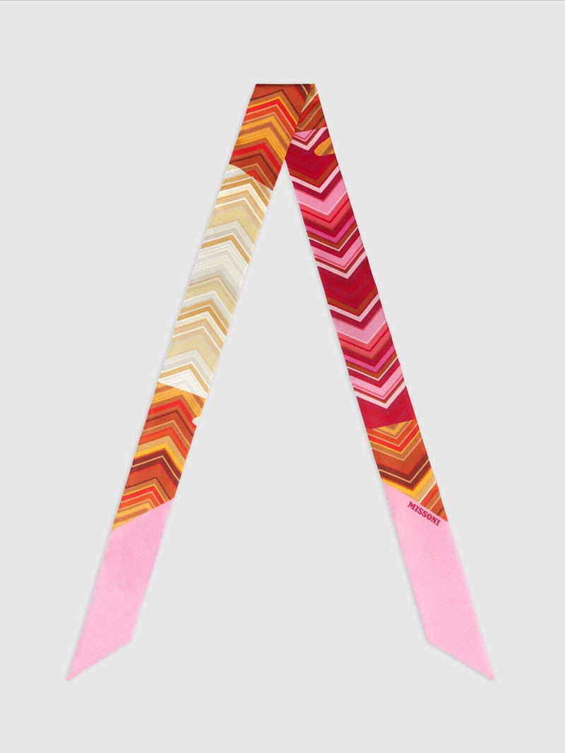 Silk zig zag bandeau scarf with logo 1