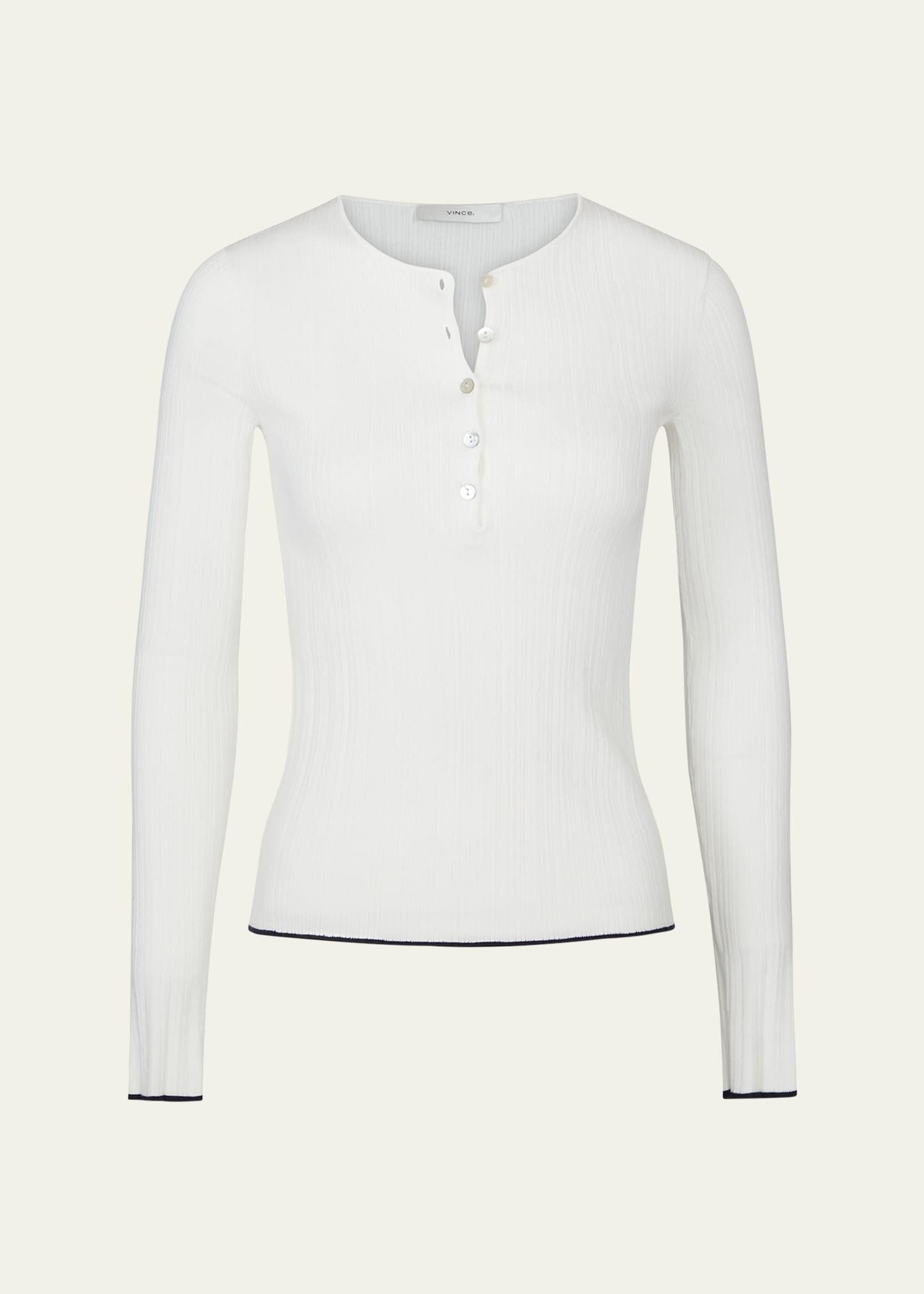 Tipped-Edge Long-Sleeve Henley Top - 1