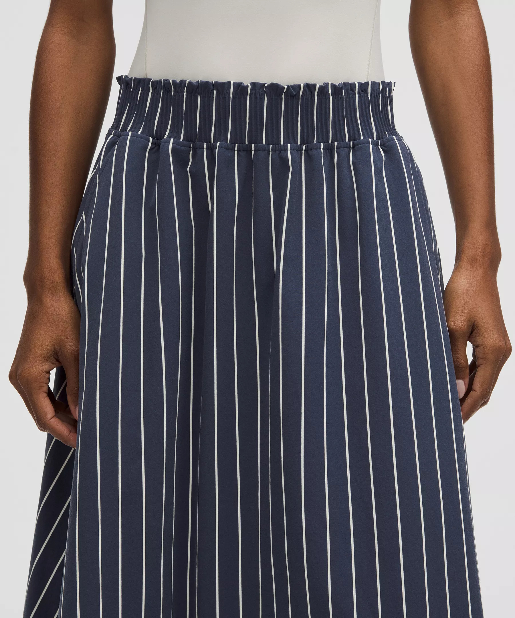 Stretch Woven Ruffle-Waist Midi Skirt - 4