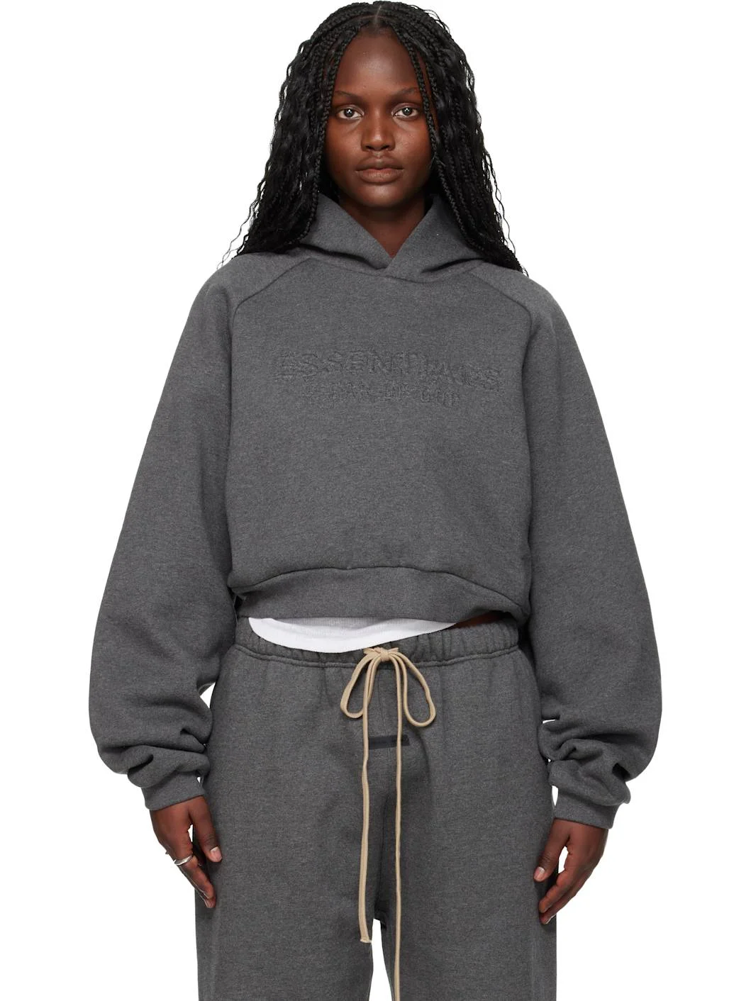 Gray Holiday Embossed 90s Raglan Hoodie - 1