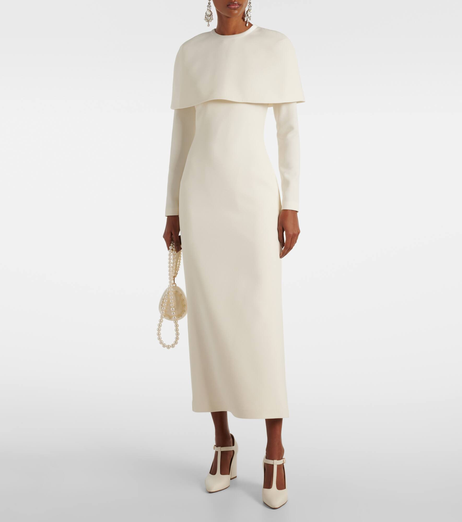 Bridal Gullu caped crêpe midi dress - 2