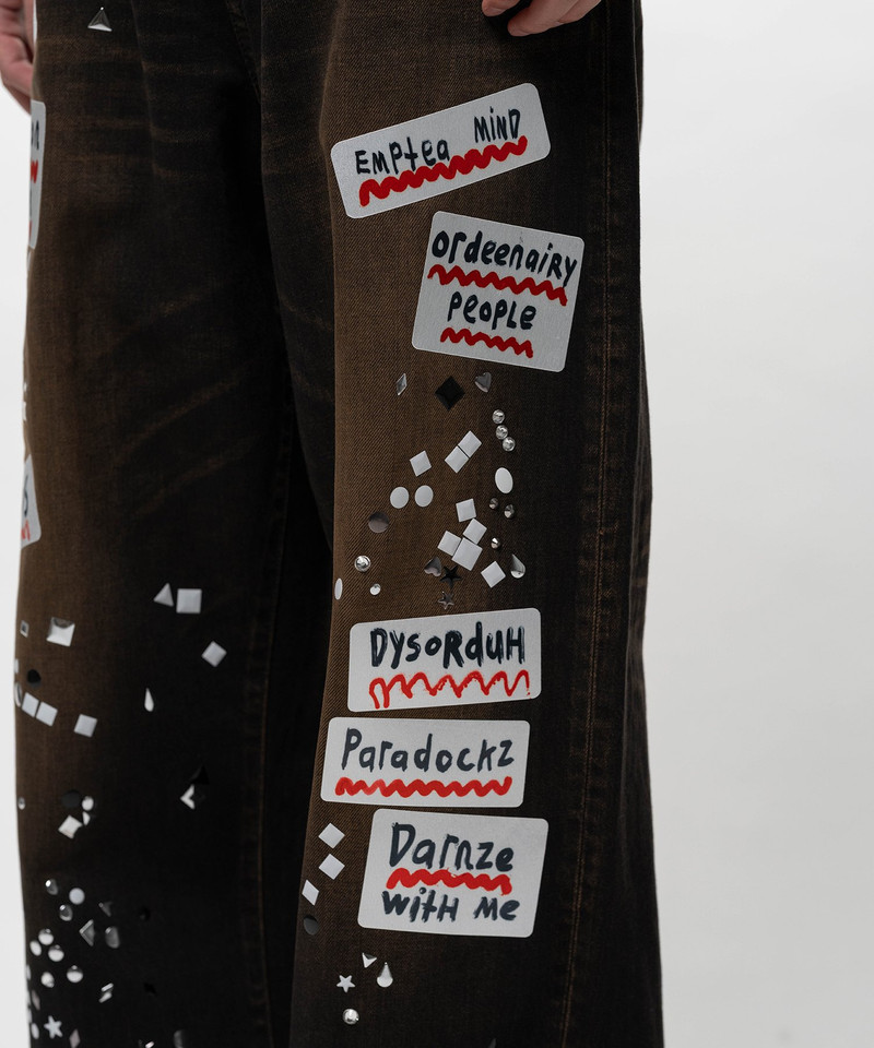 Embellished Sticker Denim Pants 6