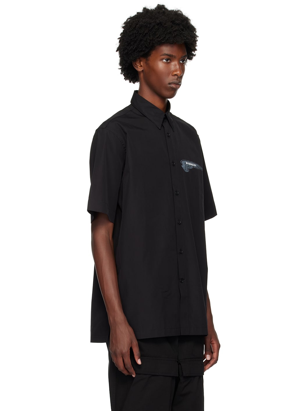 Black Spread Collar Shirt - 4