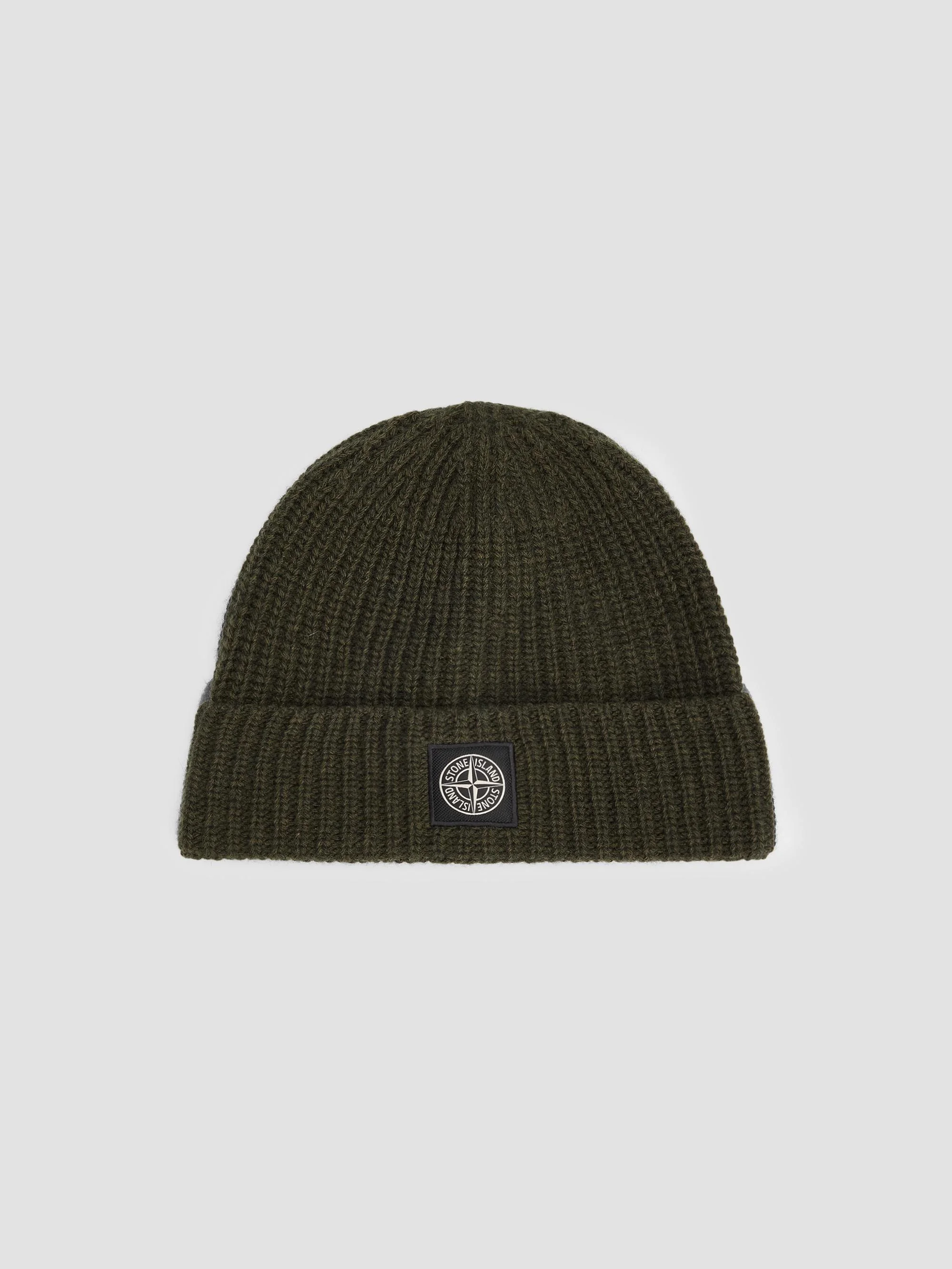 Men's Rib-Knit Wool Beanie - Military Green Melange - 1
