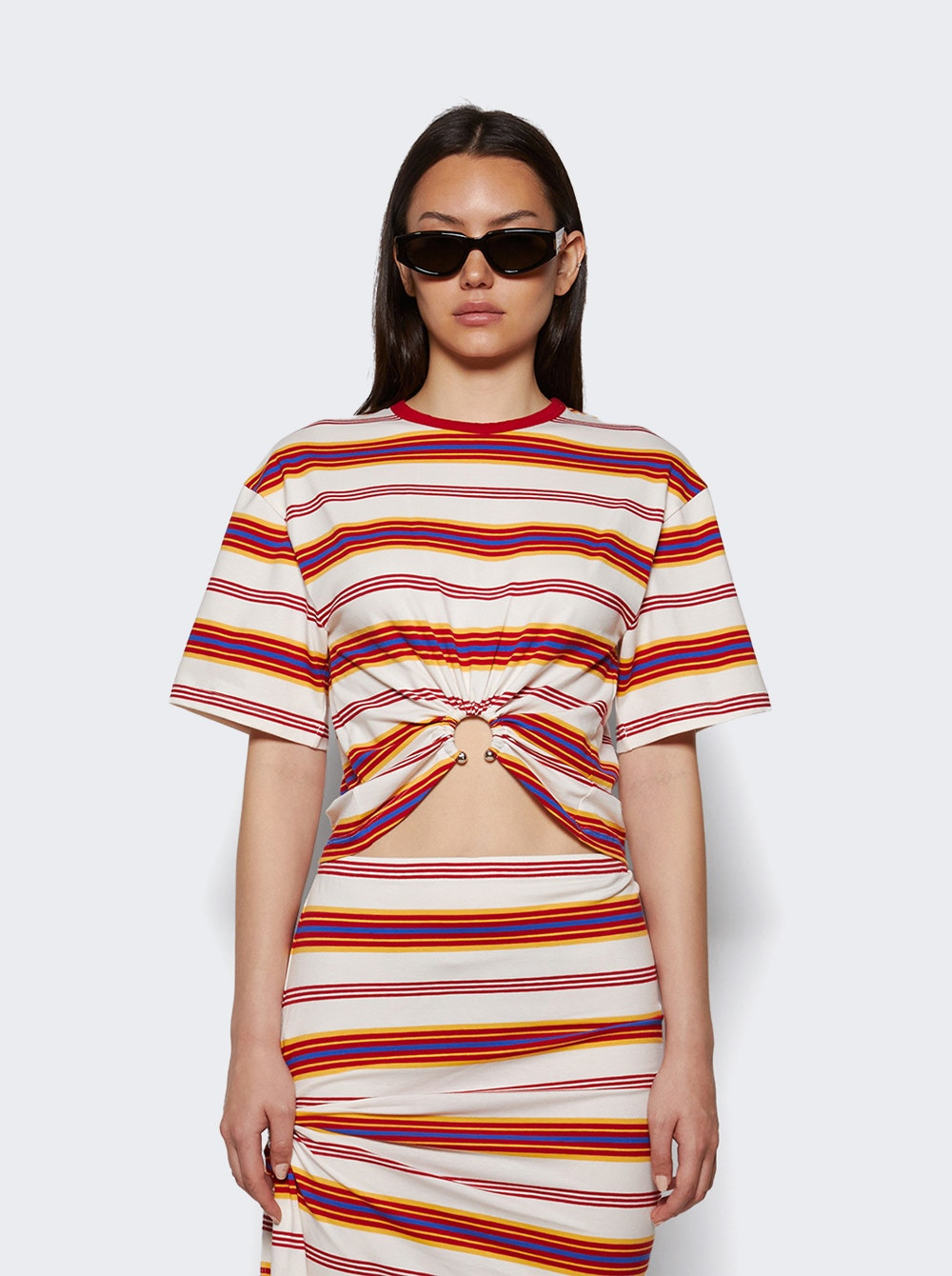 Cropped T-shirt Cream And Orange Stripes - 2