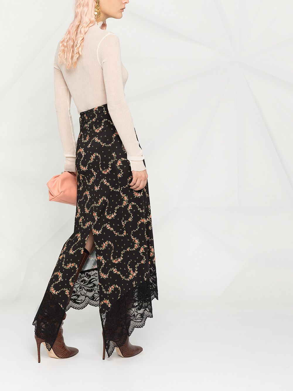 lace-hem floral print skirt - 6