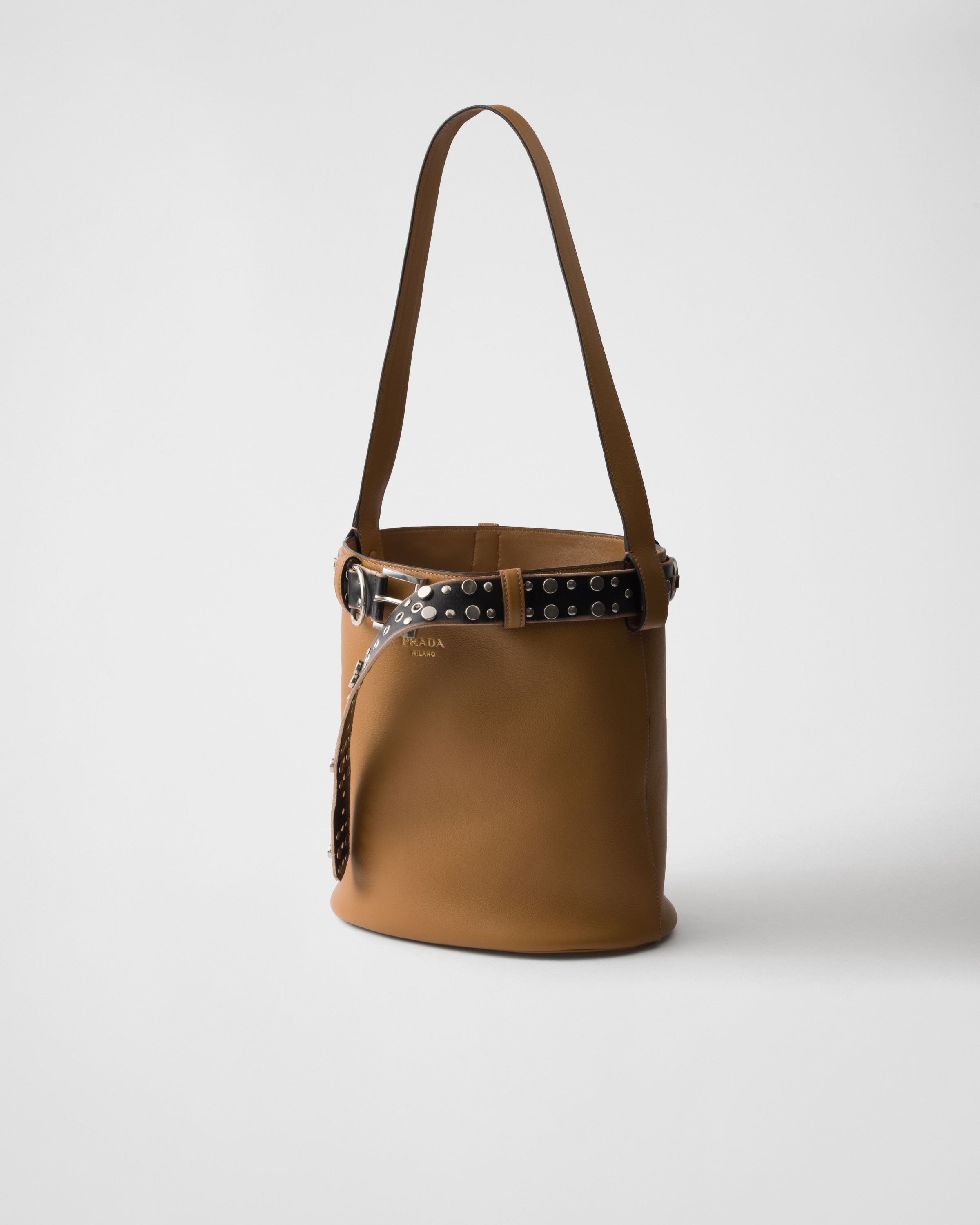 Prada Buckle leather bucket bag with studded belt - 3