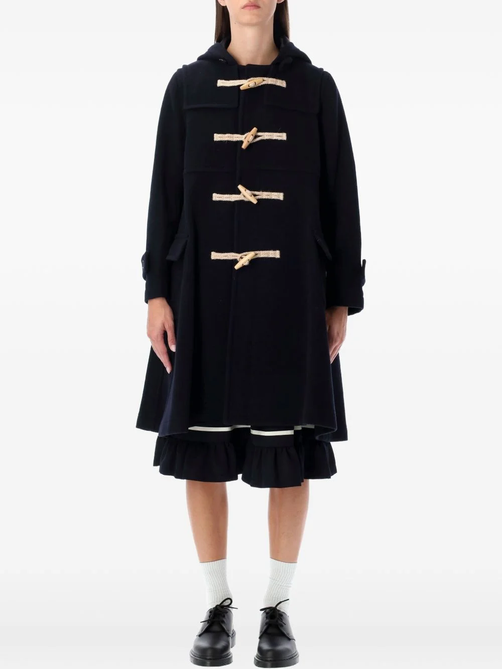 hooded toggle-fastening coat - 1
