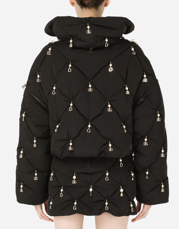 Quilted down jacket with pearl pendant embellishment and DG logo - 2