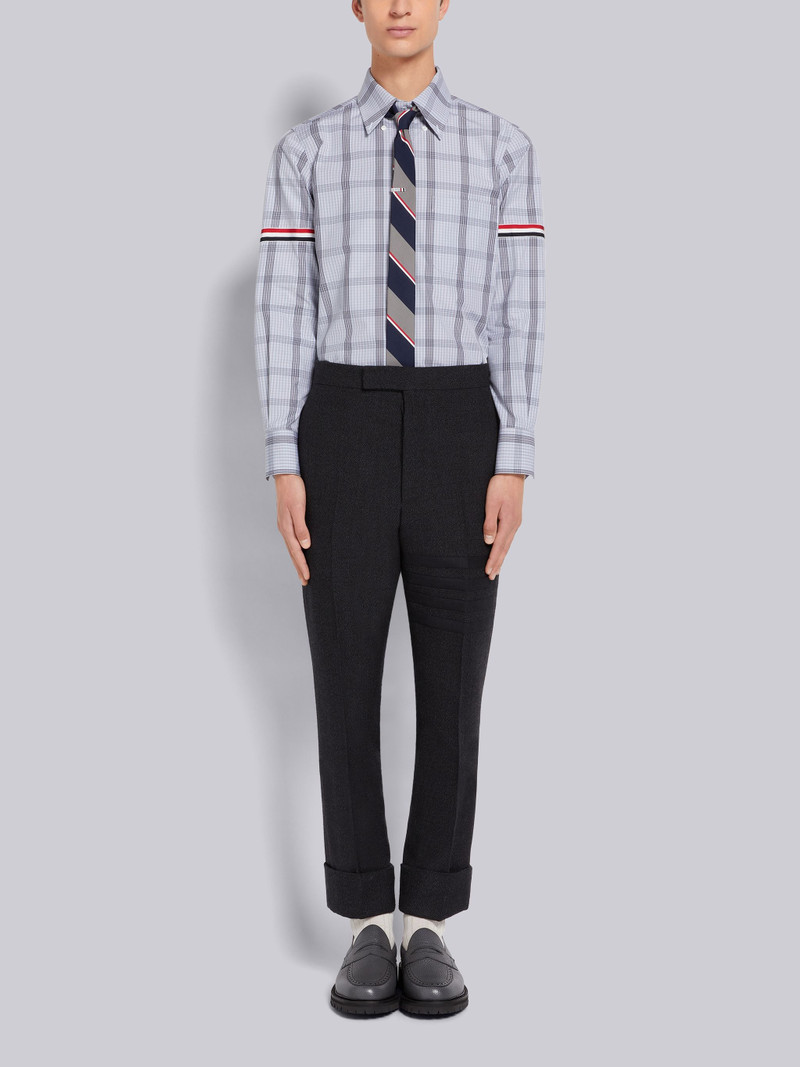 Medium Grey Small Grid Windowpane Check Poplin Grosgrain Armband Straight Fit Shirt 5