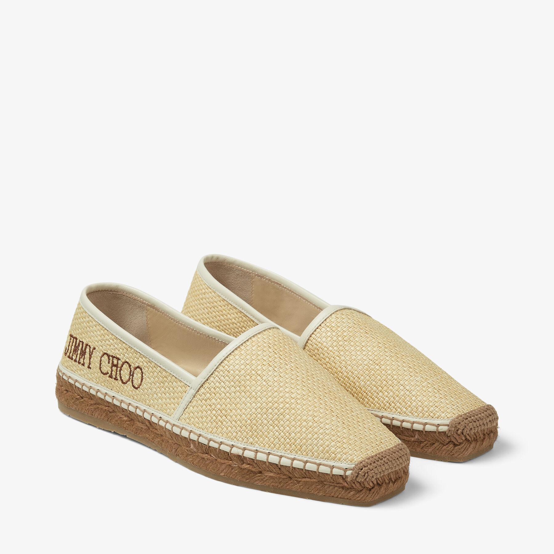 Dru Flat
Natural Raffia and Dark Tan Leather Espadrilles with Dark Tan Jimmy Choo Lettering - 3