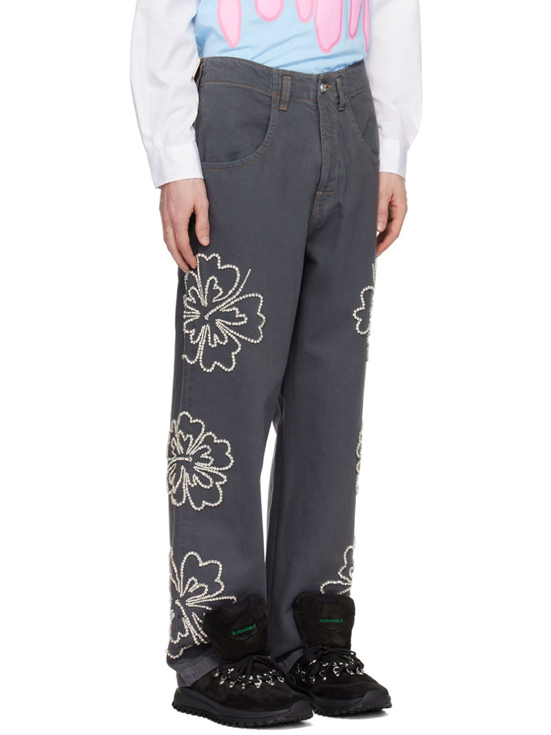 Gray Embroidered Jeans 2