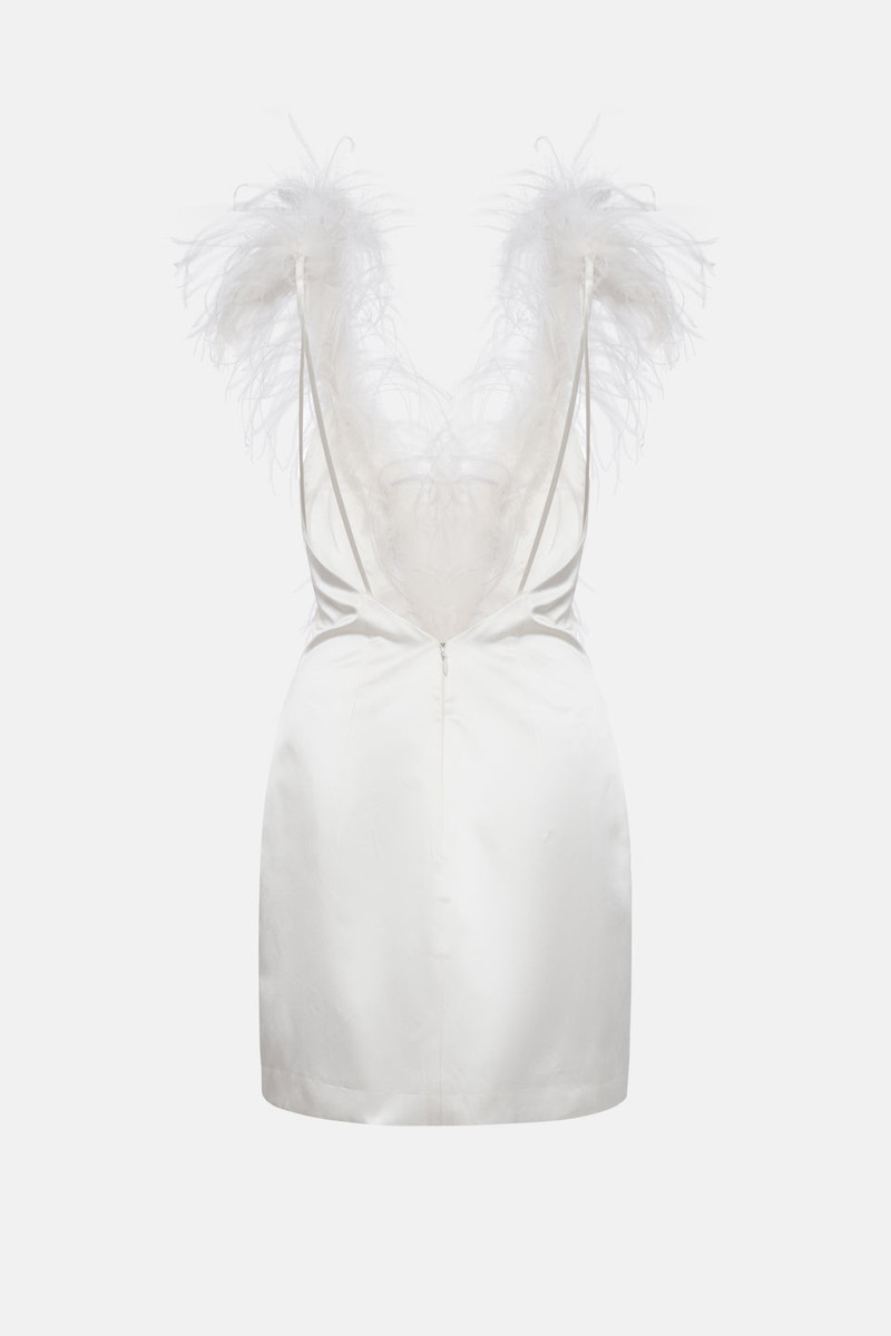 Alessandra Rich SILK DUCHESSE MINI DRESS WITH FEATHERS outlook