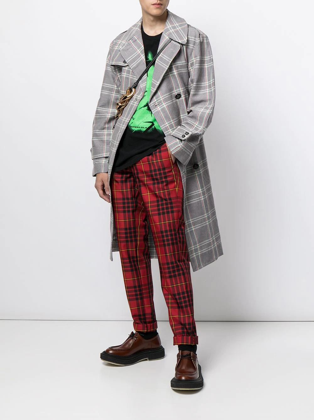 checked double-breasted trench coat - 2